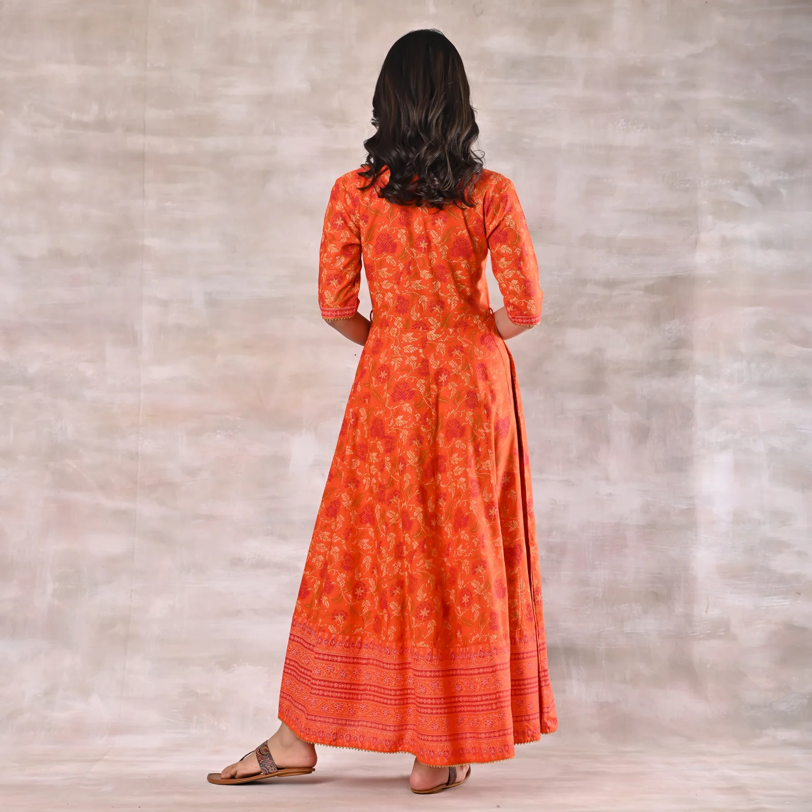 Orange Floral Angrakha Dress - Image 13