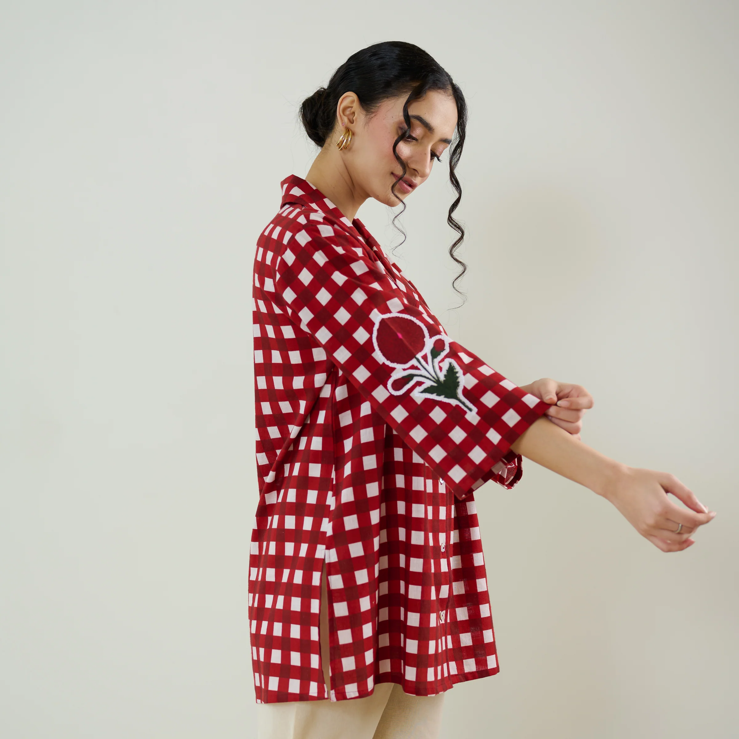 Orchid Checkered Patchwork Shirt - Cherry Red - Image 5