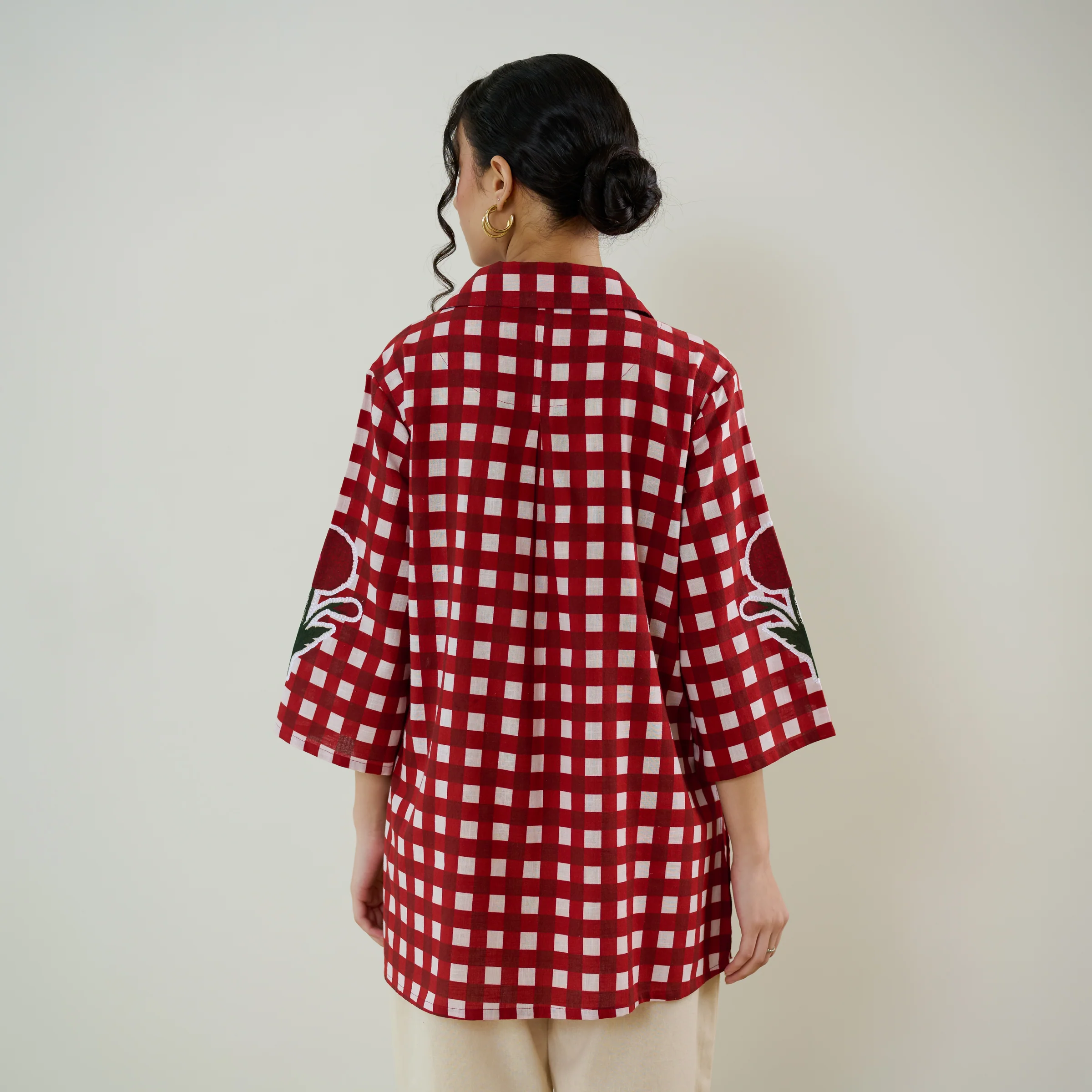 Orchid Checkered Patchwork Shirt - Cherry Red - Image 6