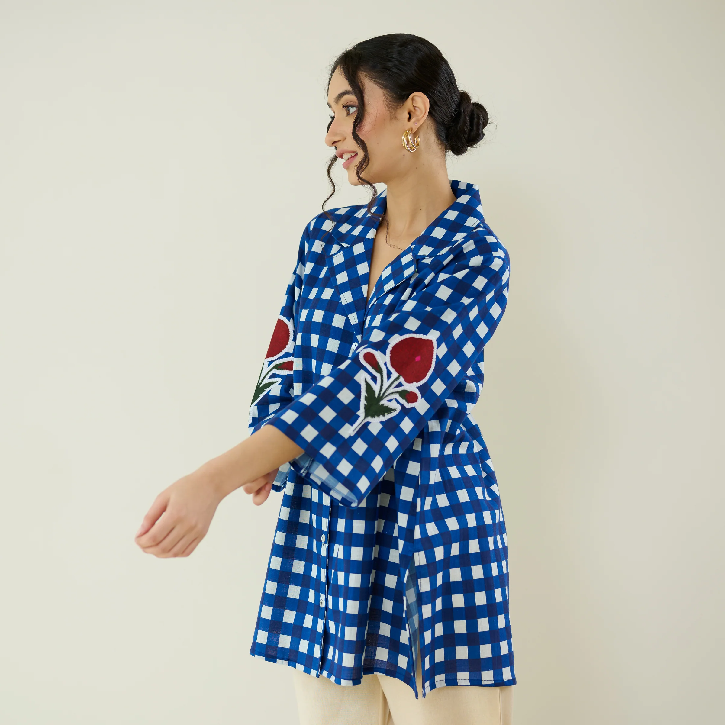 Orchid Checkered Patchwork Shirt - Classic Indigo - Image 3