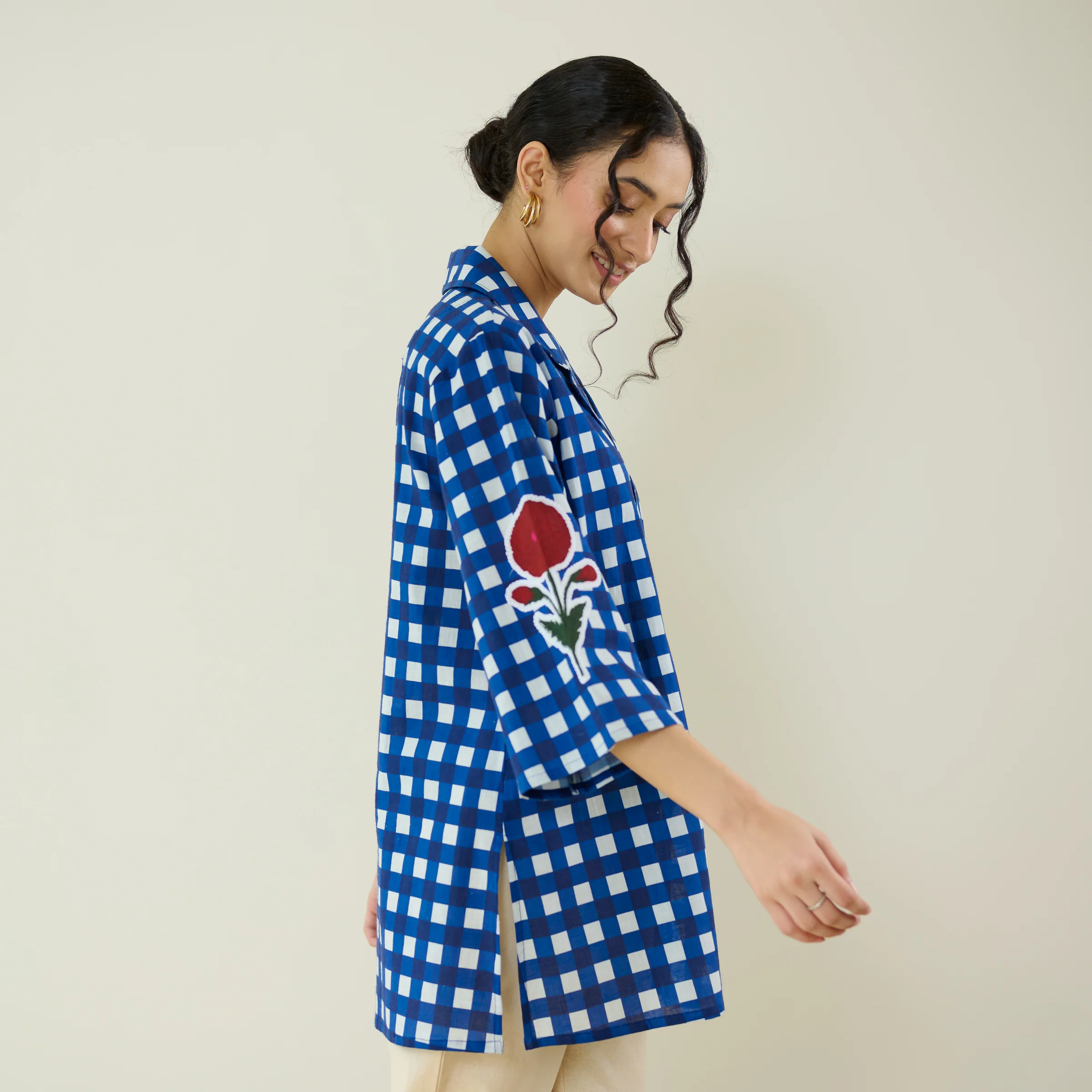 Orchid Checkered Patchwork Shirt - Classic Indigo - Image 4