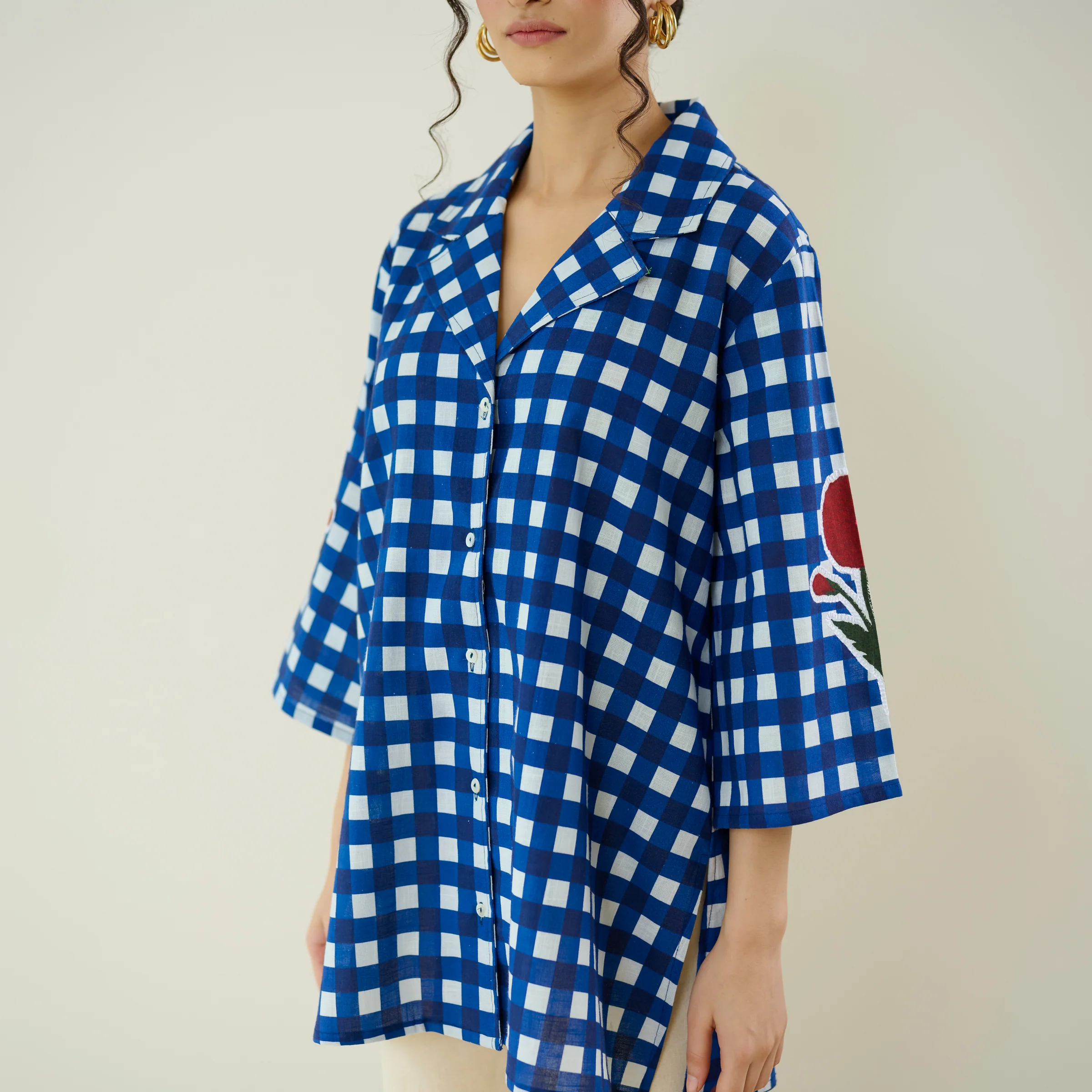 Orchid Checkered Patchwork Shirt - Classic Indigo - Image 6
