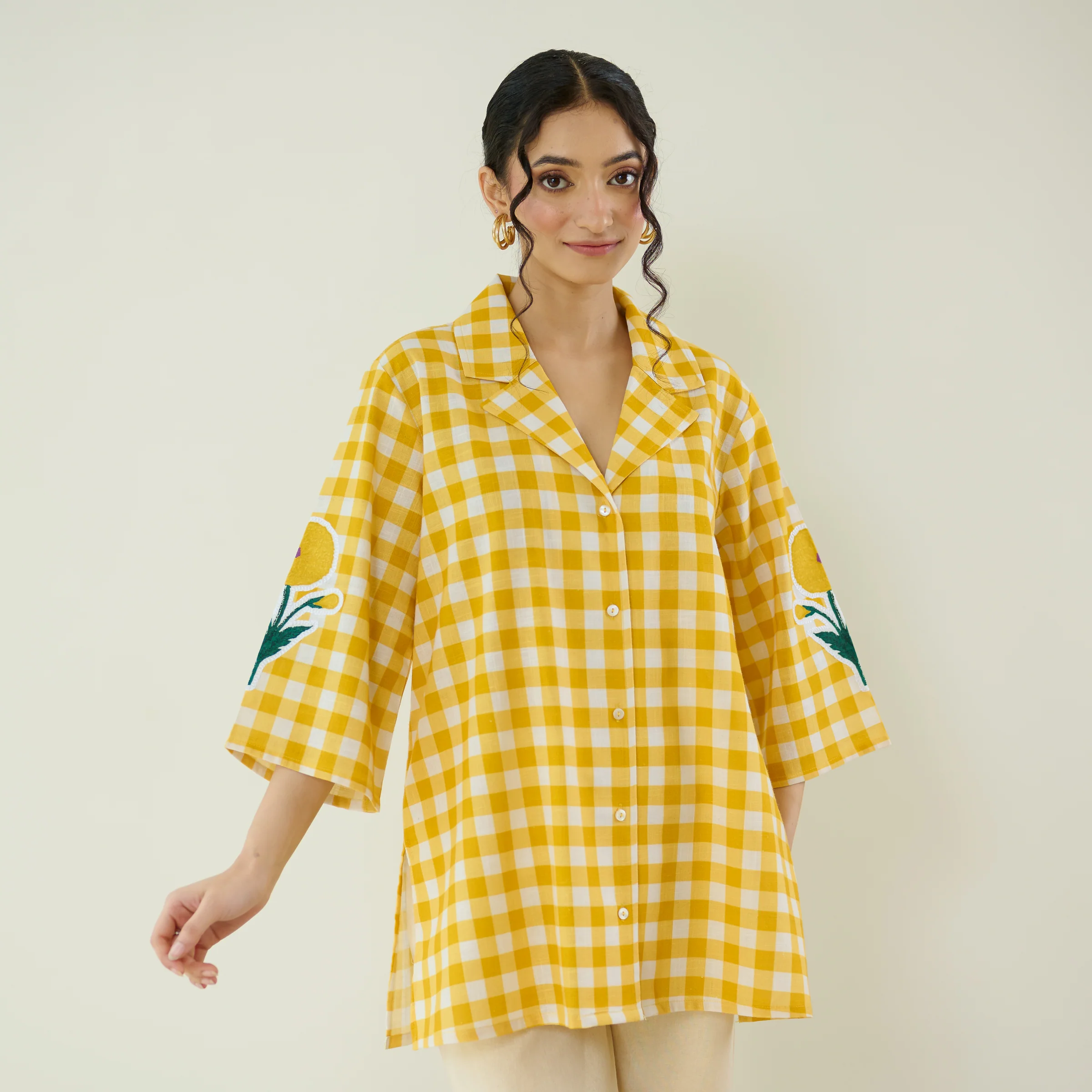 Orchid Checkered Patchwork Shirt - Mango Yellow - Image 2