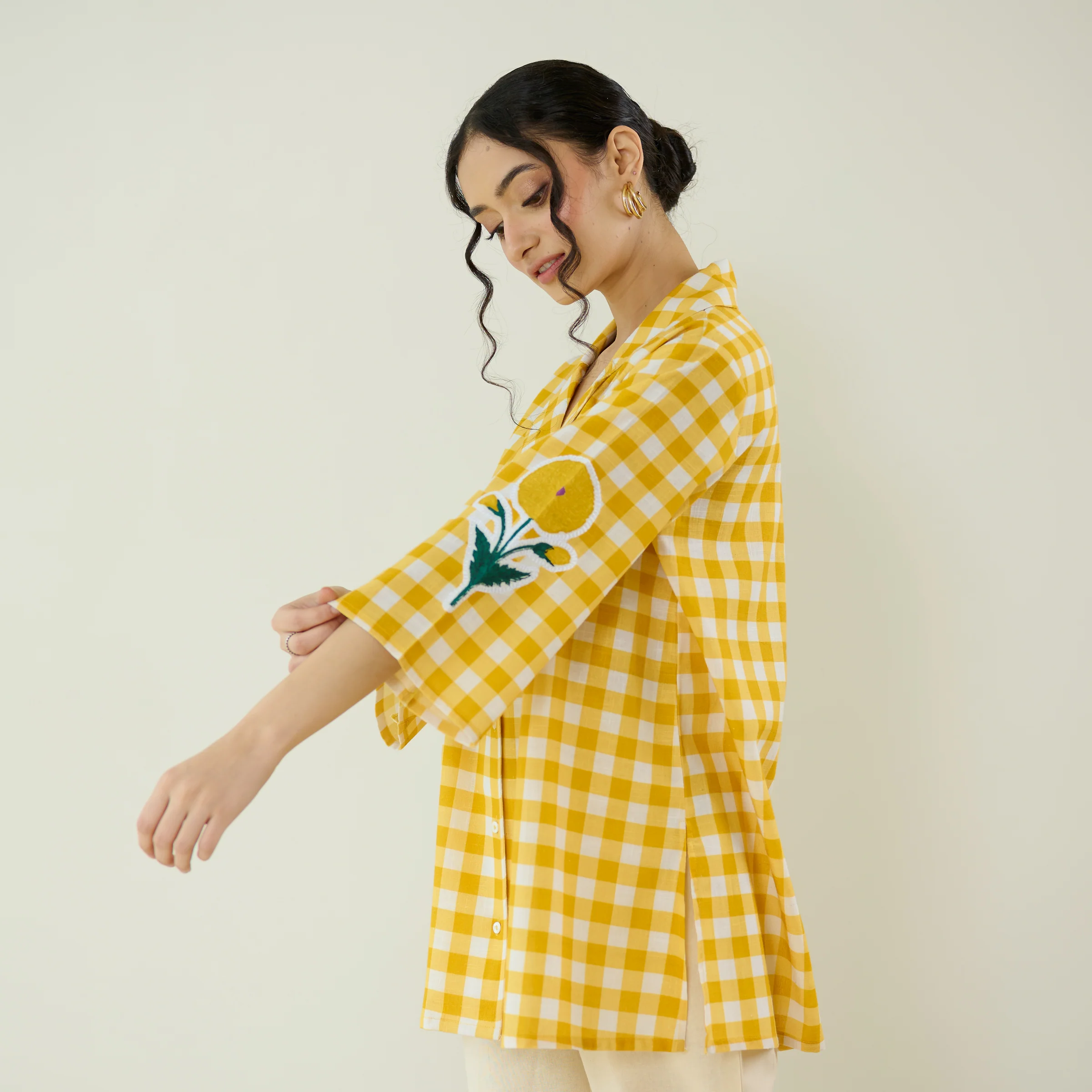 Orchid Checkered Patchwork Shirt - Mango Yellow - Image 4