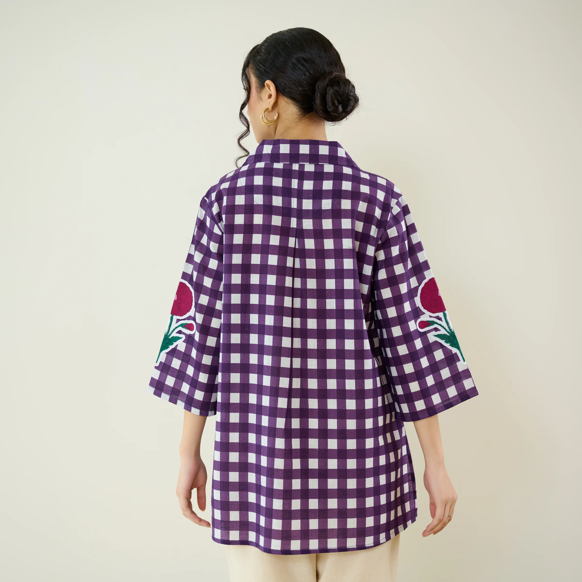 Orchid Checkered Patchwork Shirt - Violet - Image 6