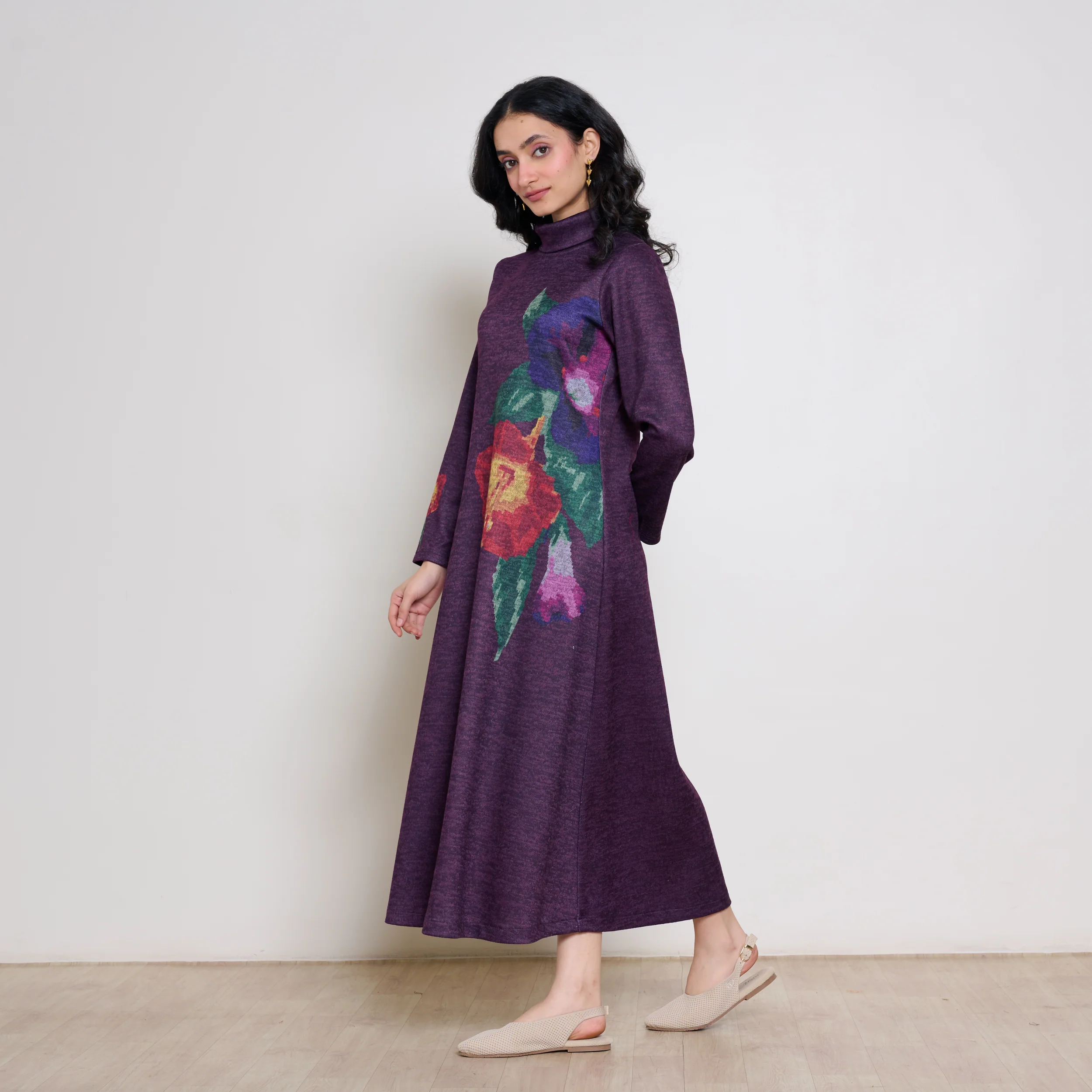 Orchid Woollen Statement Dress - Cherry Lacquer - Image 4