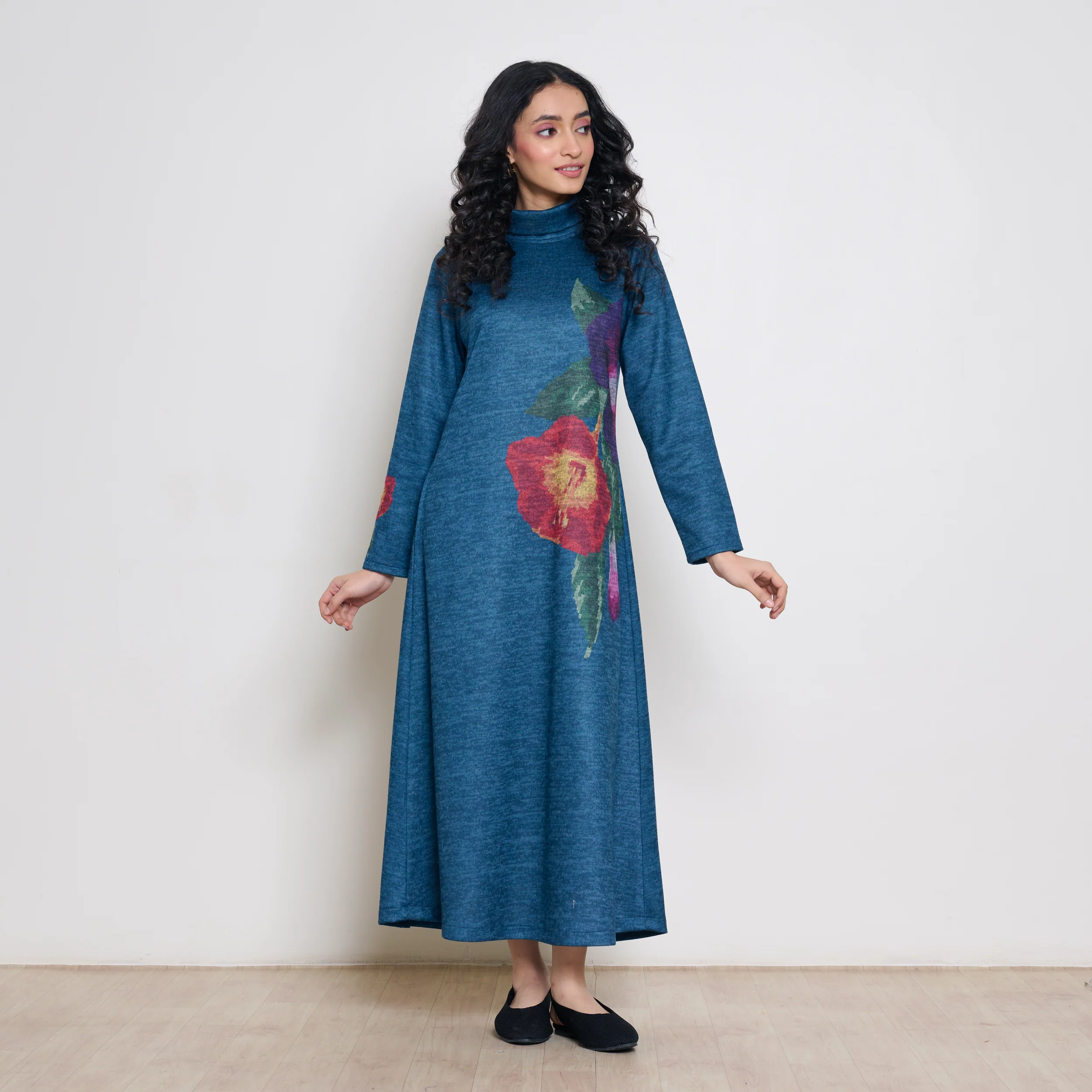 Orchid Woollen Statement Dress - Transformative Teal - Image 4