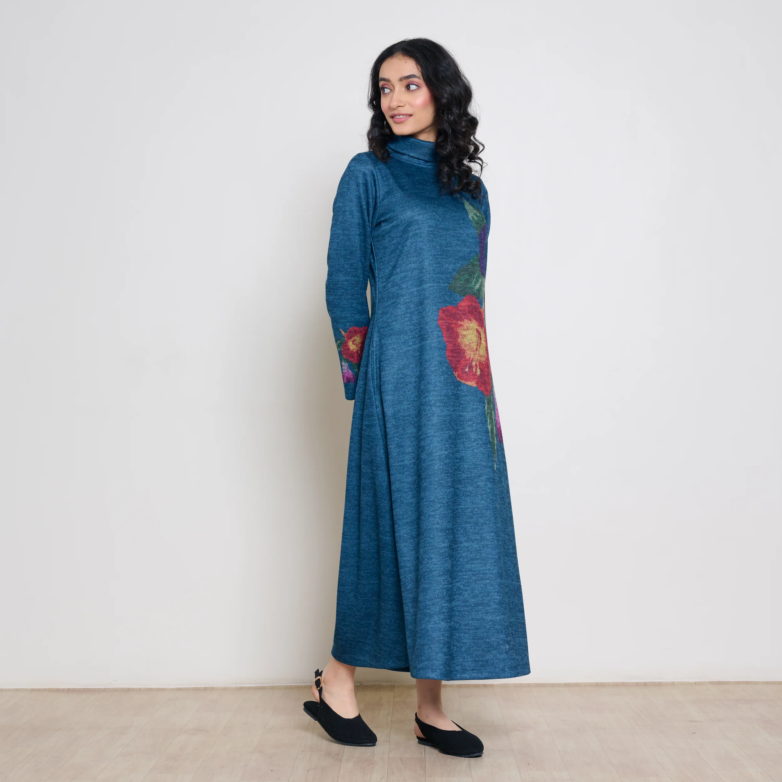 Orchid Woollen Statement Dress - Transformative Teal - Image 6