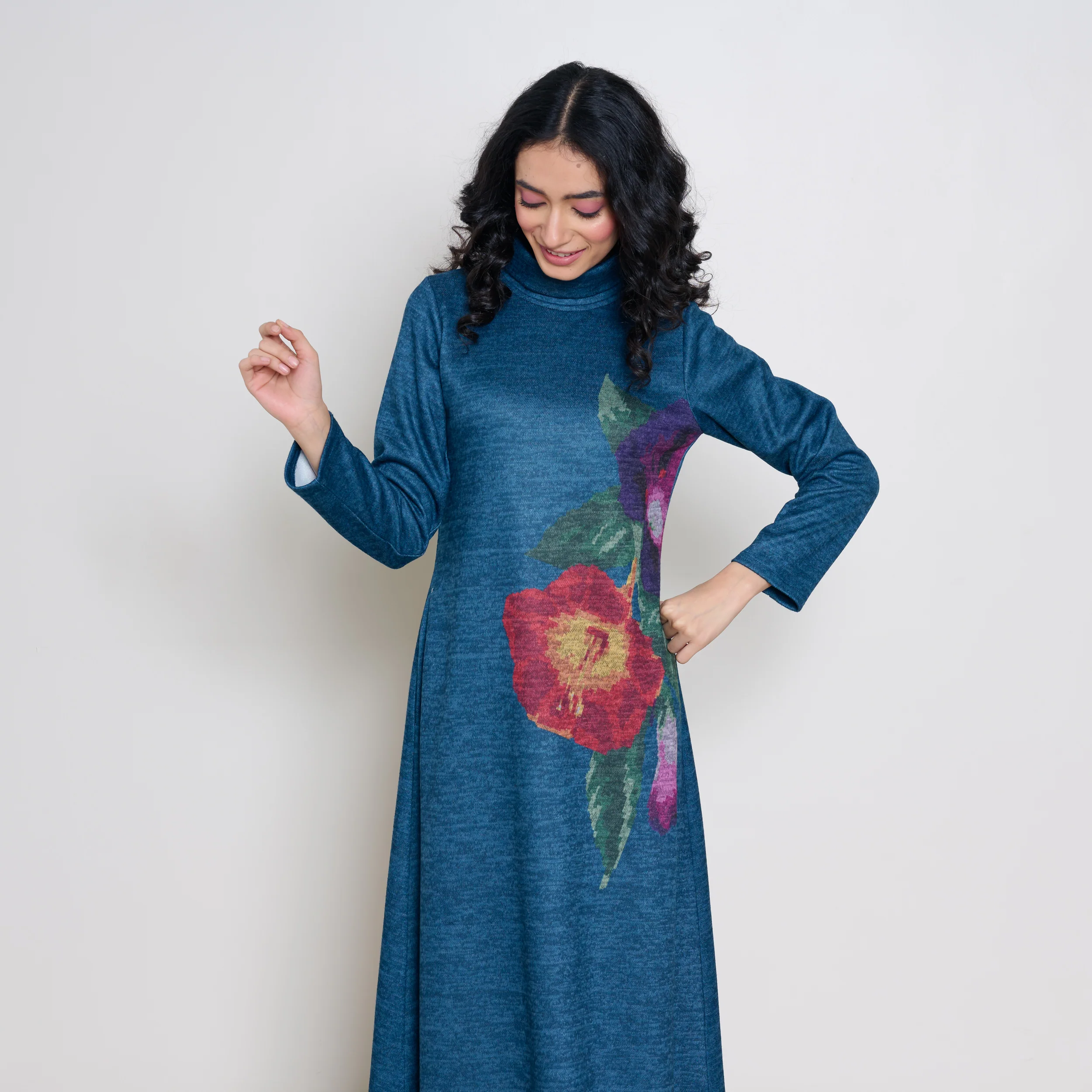 Orchid Woollen Statement Dress - Transformative Teal - Image 7