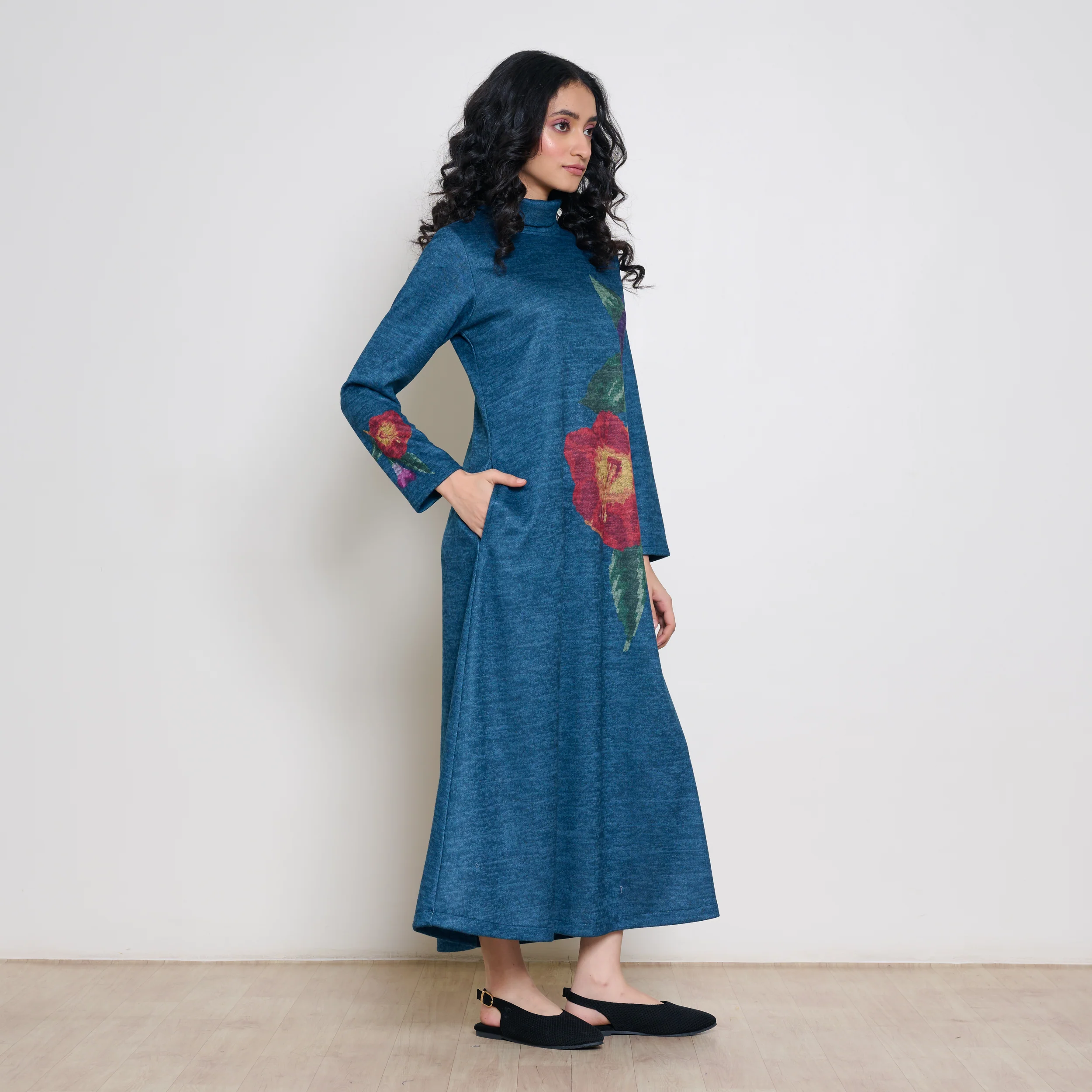 Orchid Woollen Statement Dress - Transformative Teal - Image 8