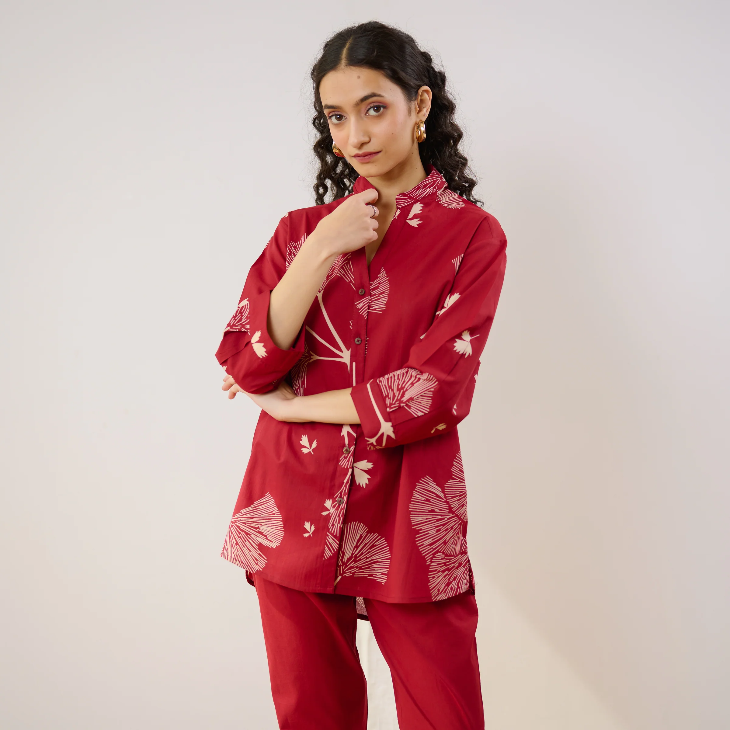 Palm Cotton Co-ord Set - Blood Red - Image 3