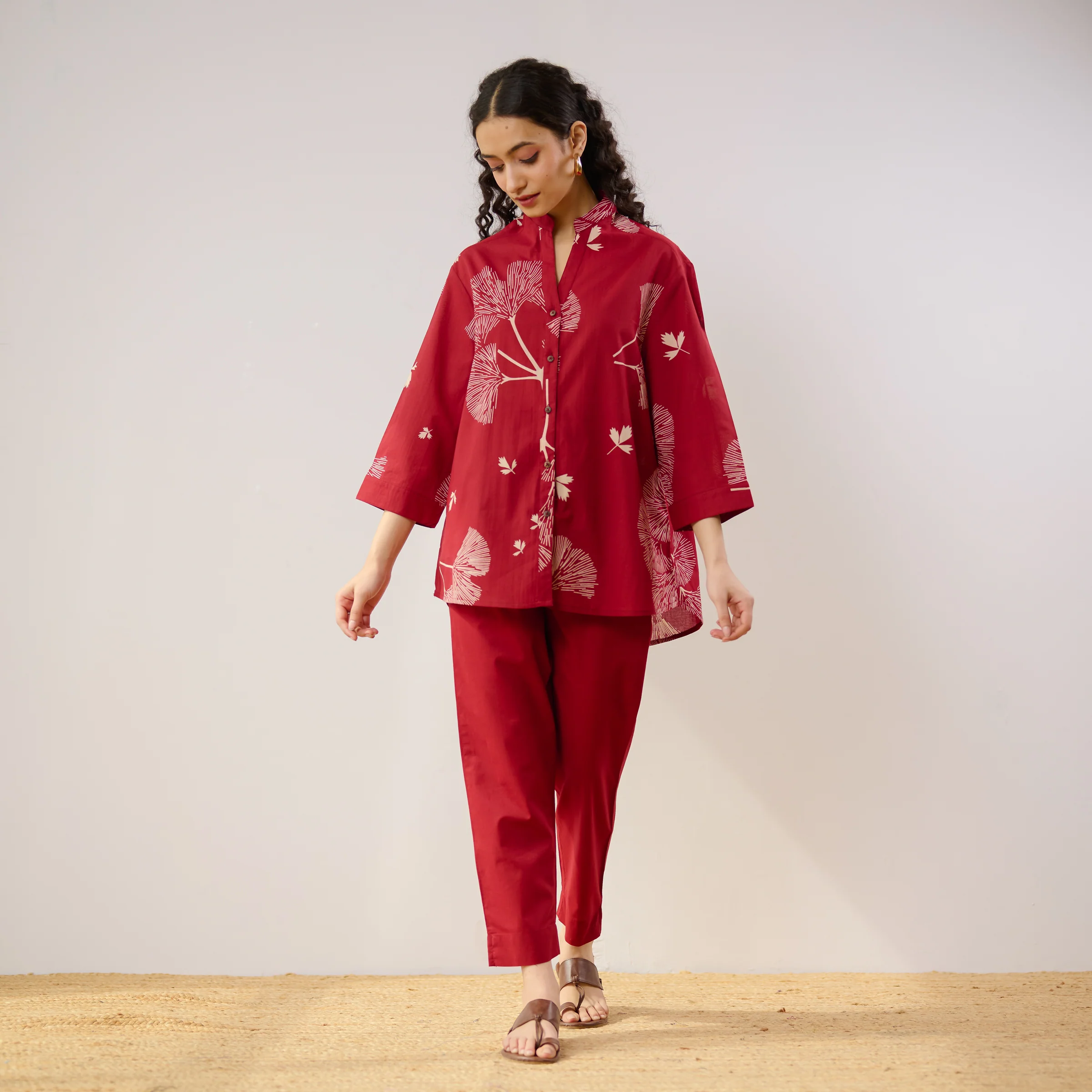 Palm Cotton Co-ord Set - Blood Red - Image 4