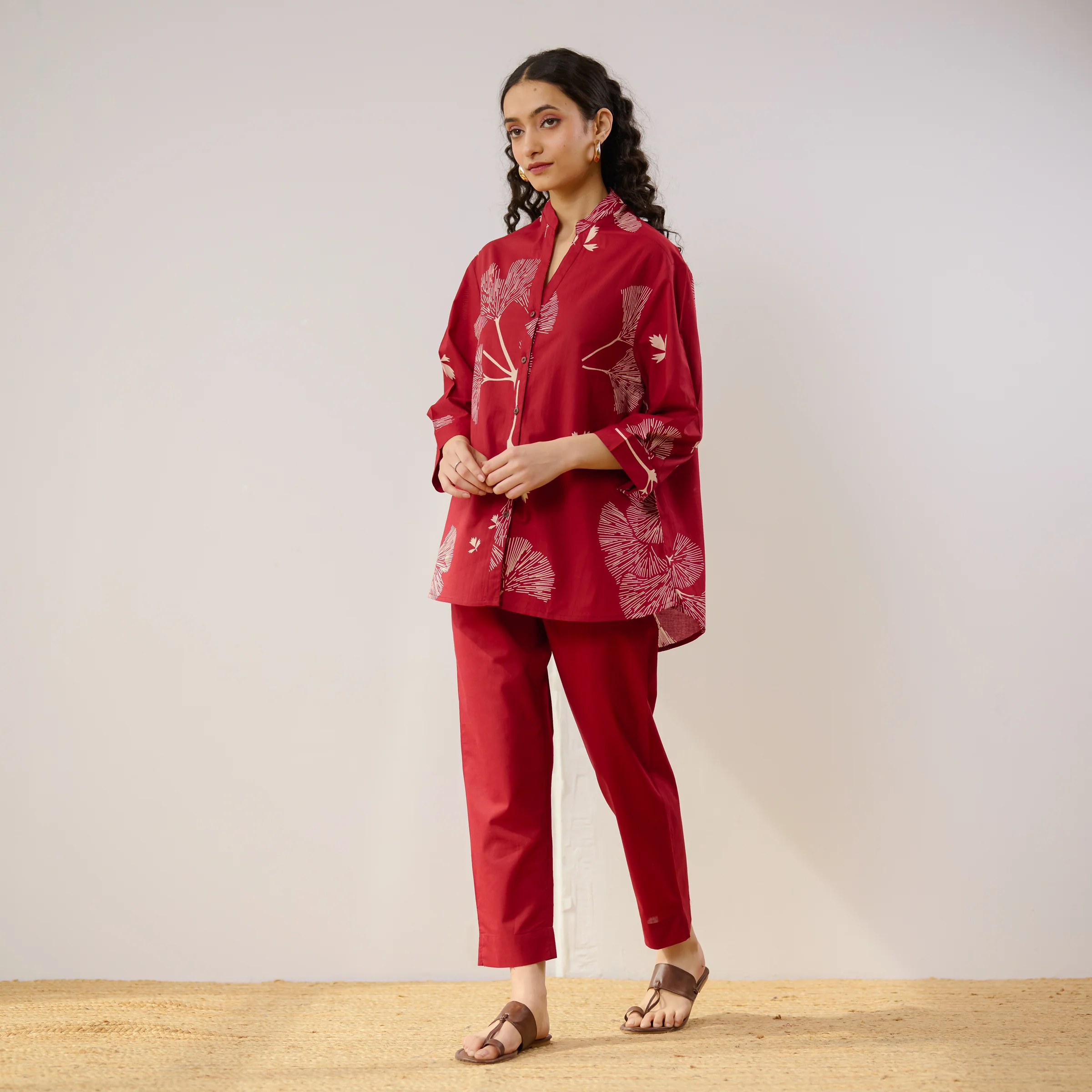 Palm Cotton Co-ord Set - Blood Red - Image 5