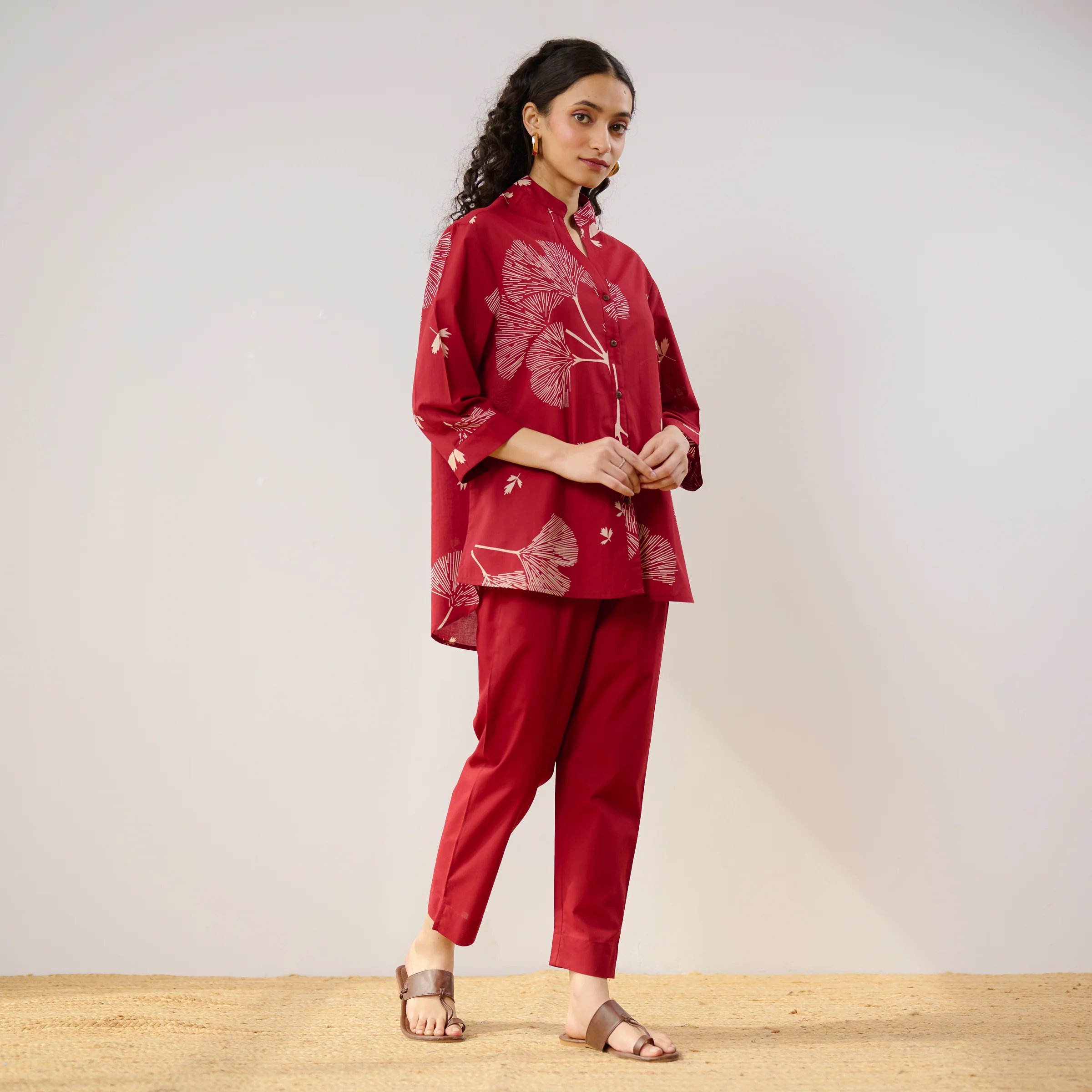 Palm Cotton Co-ord Set - Blood Red - Image 6