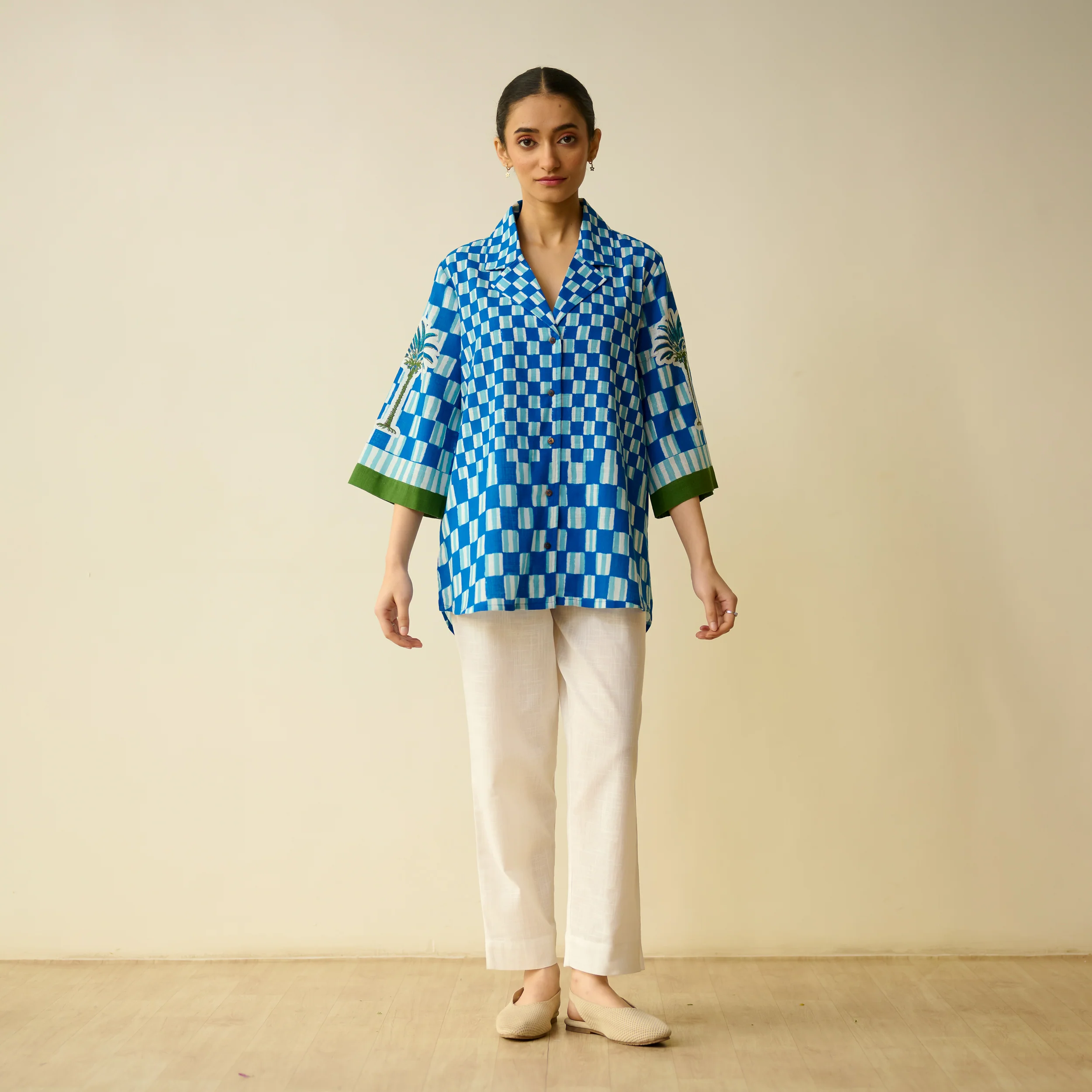Palm Paradise Fine Slub Cotton Shirt - Blue - Image 3