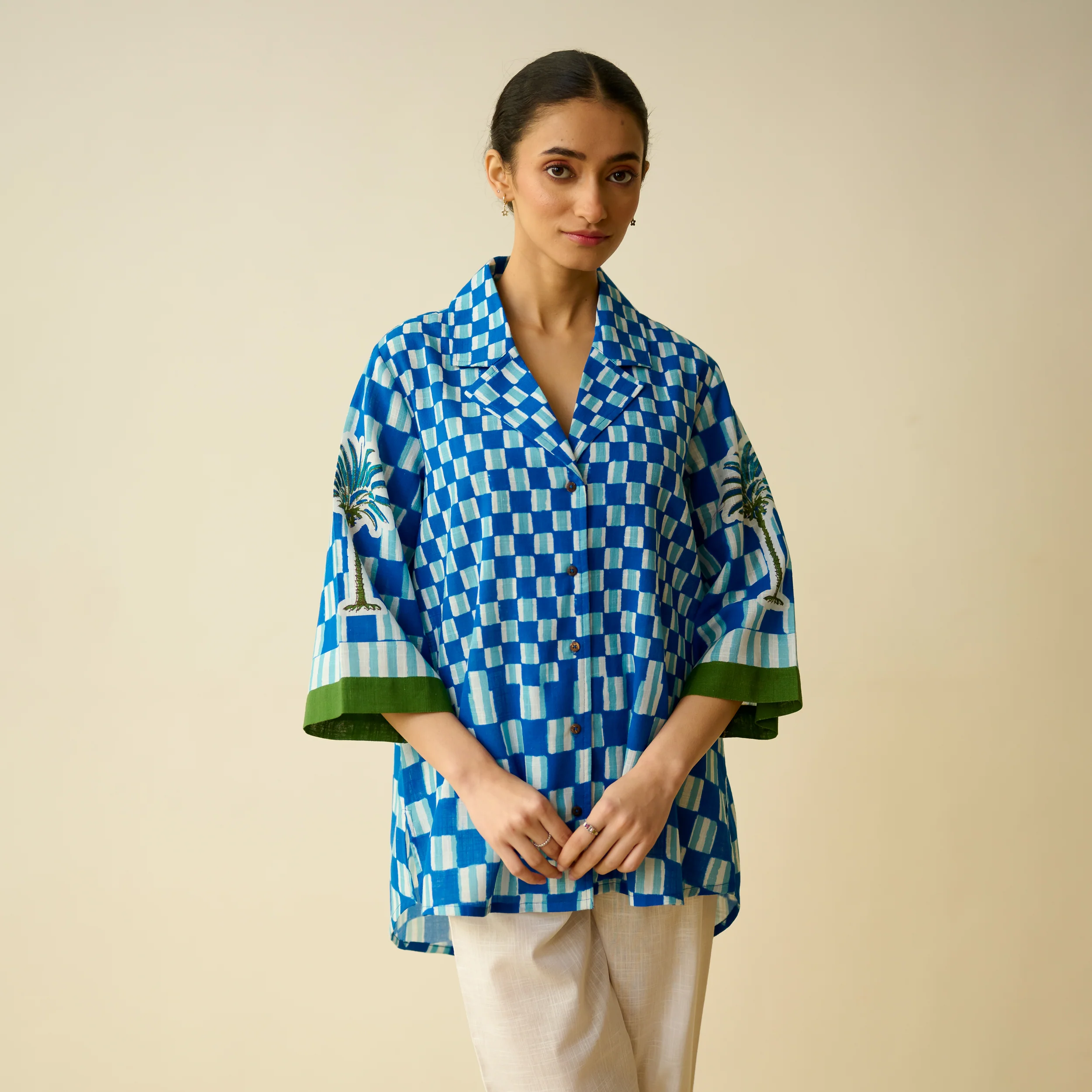 Palm Paradise Fine Slub Cotton Shirt - Blue - Image 5