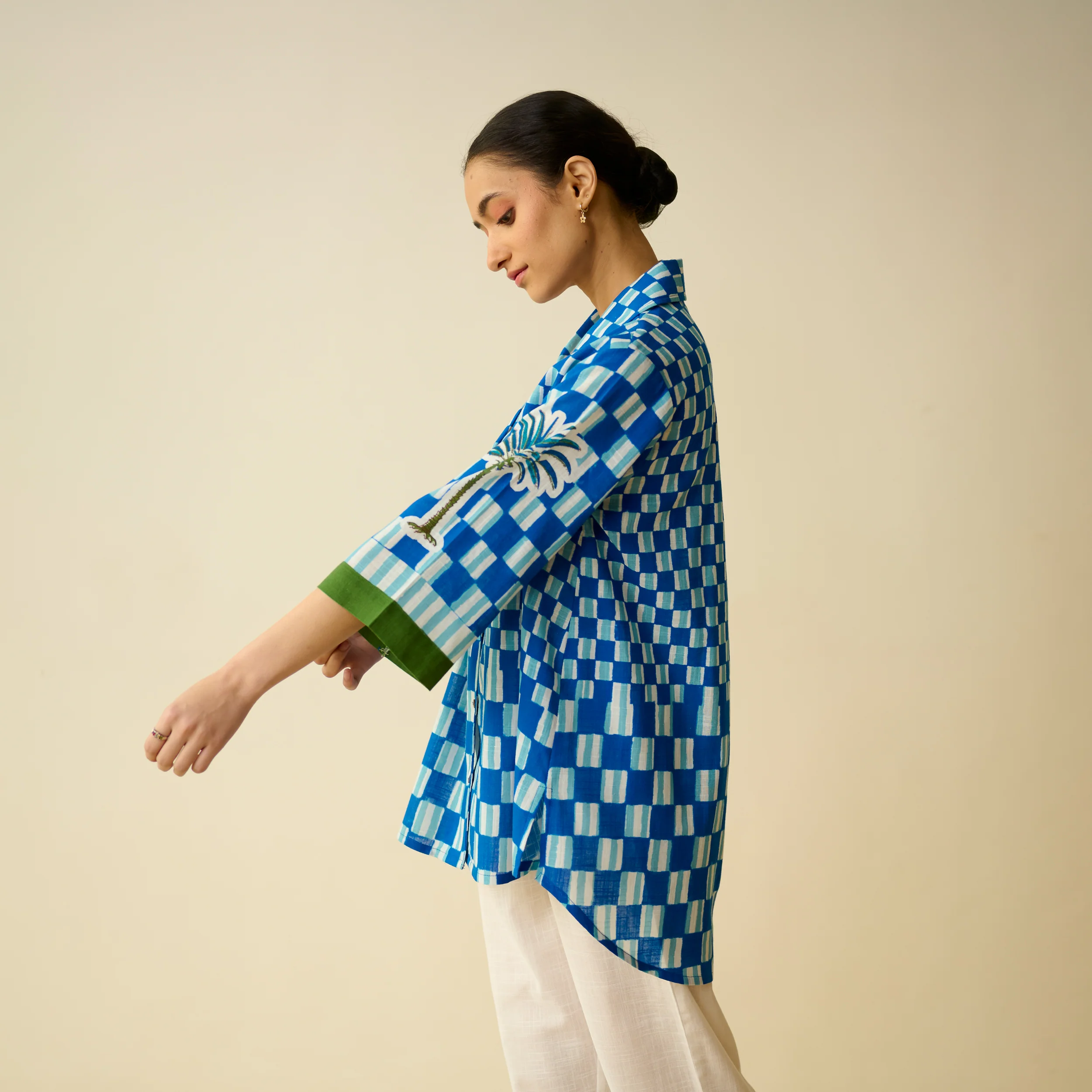 Palm Paradise Fine Slub Cotton Shirt - Blue - Image 6