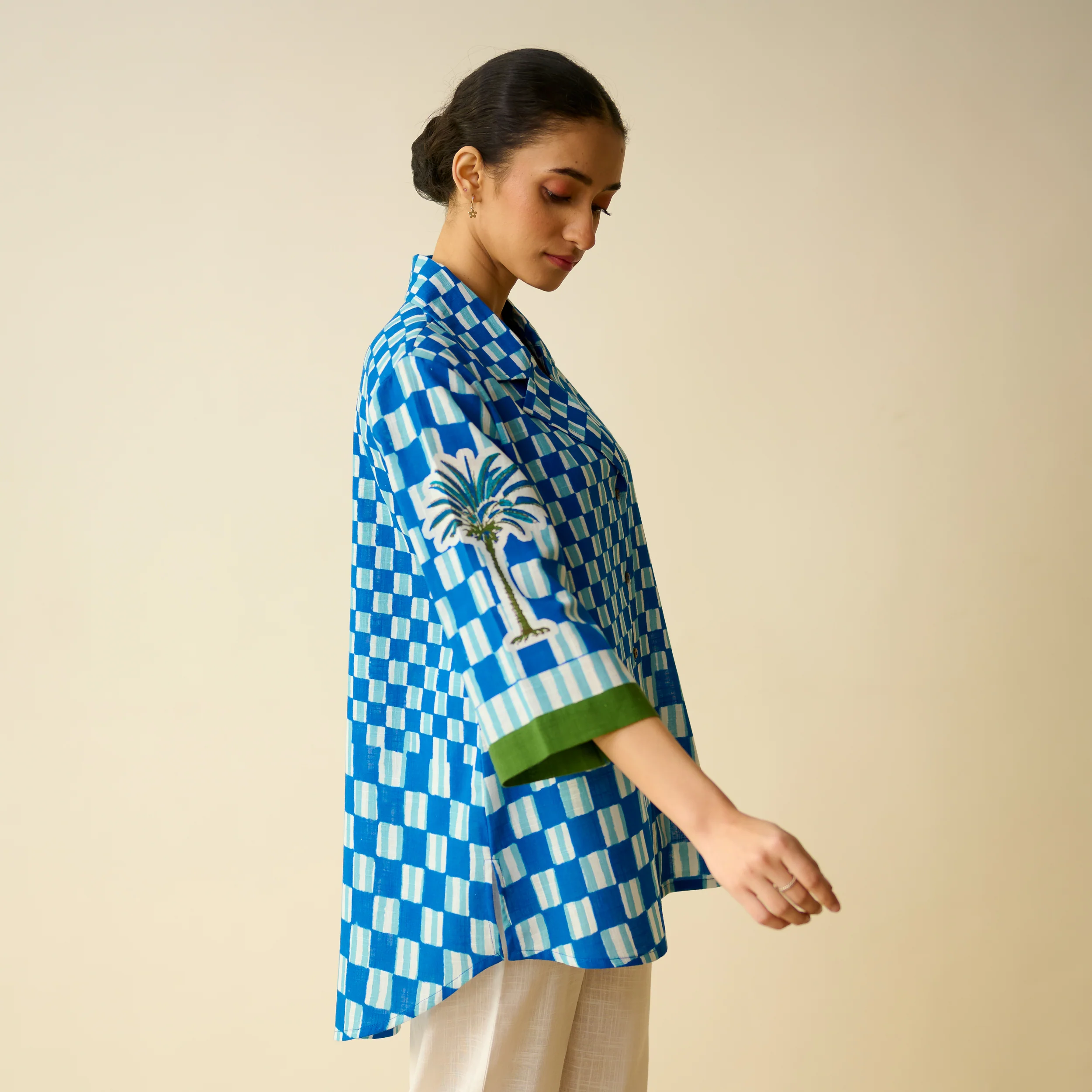 Palm Paradise Fine Slub Cotton Shirt - Blue - Image 7