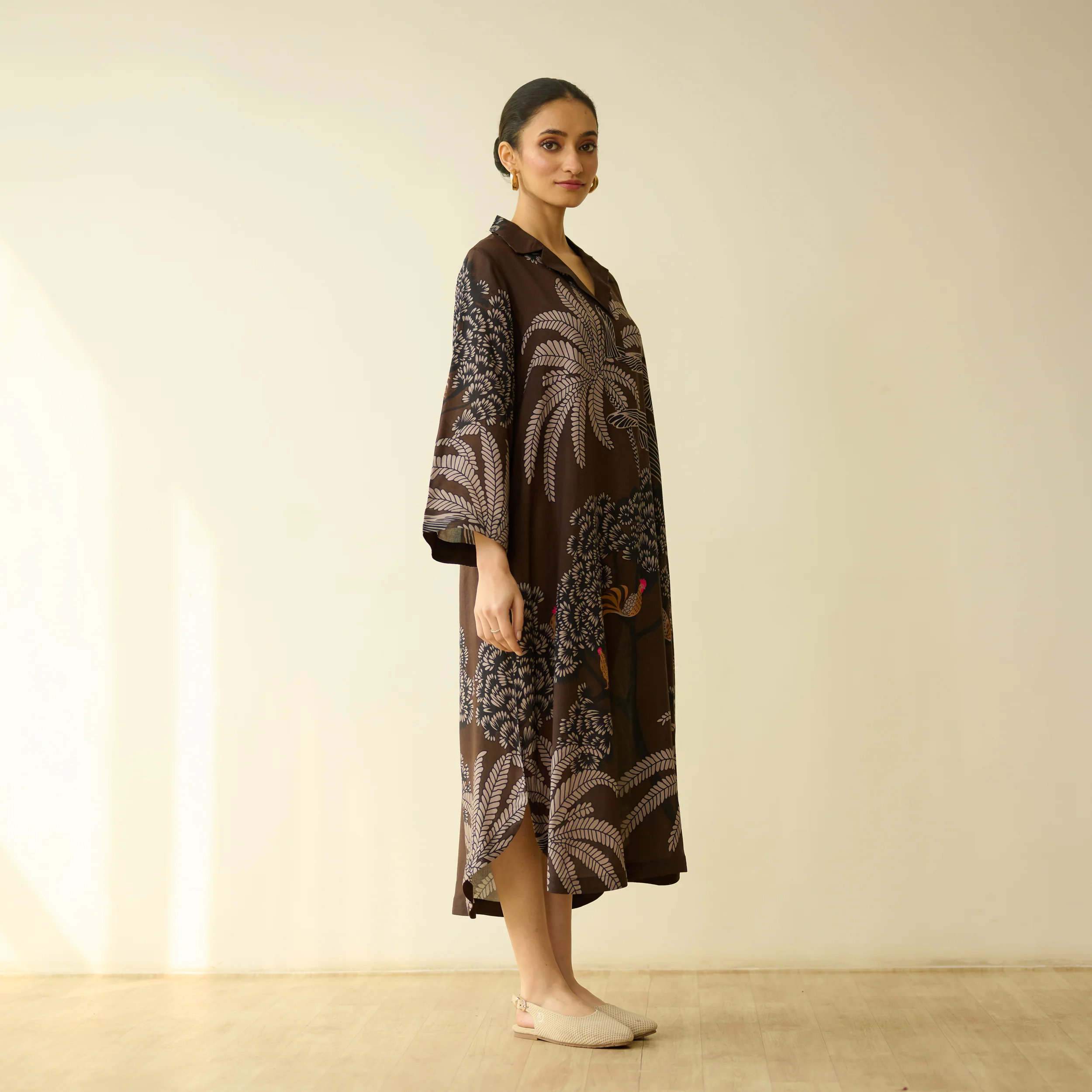 Palm Tree Modal Statement Dress - Coco Brown - Image 5