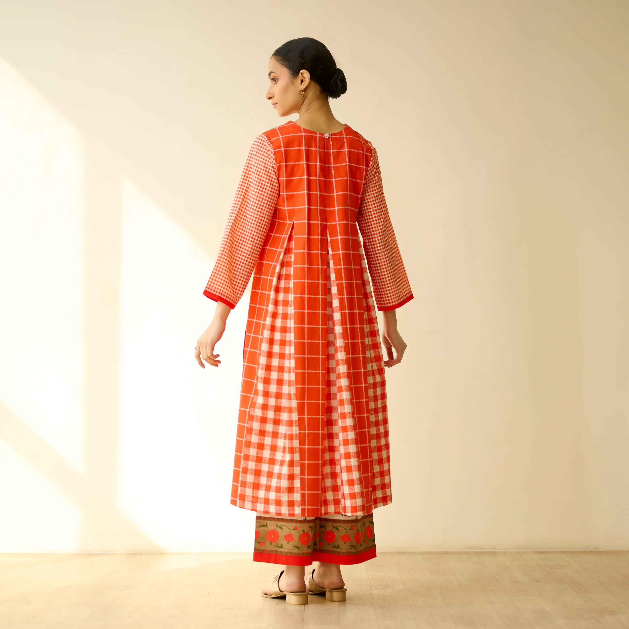 Pattern Play Fine Slub Cotton Kurta Set - Tangerine - Image 10