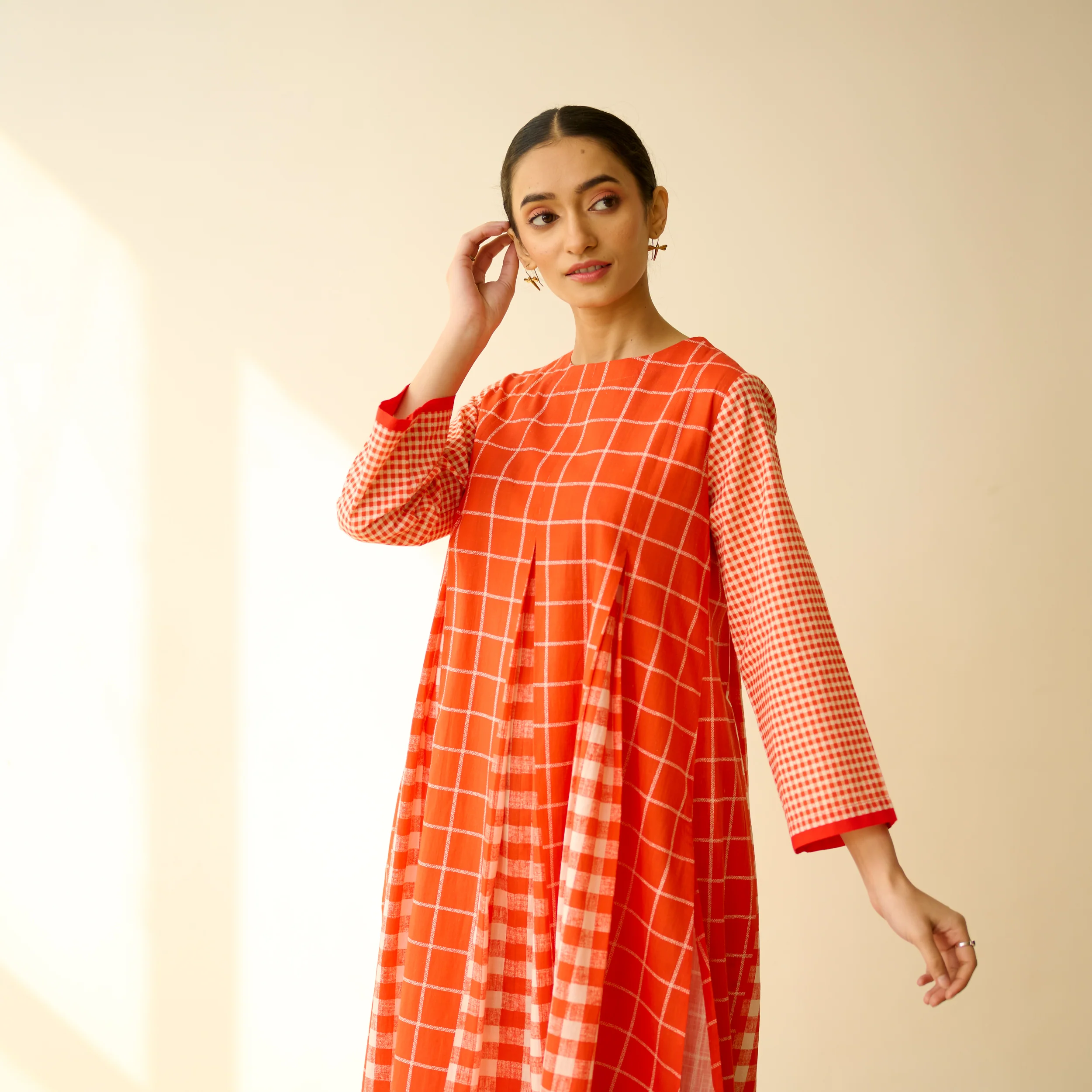 Pattern Play Fine Slub Cotton Kurta Set - Tangerine - Image 7