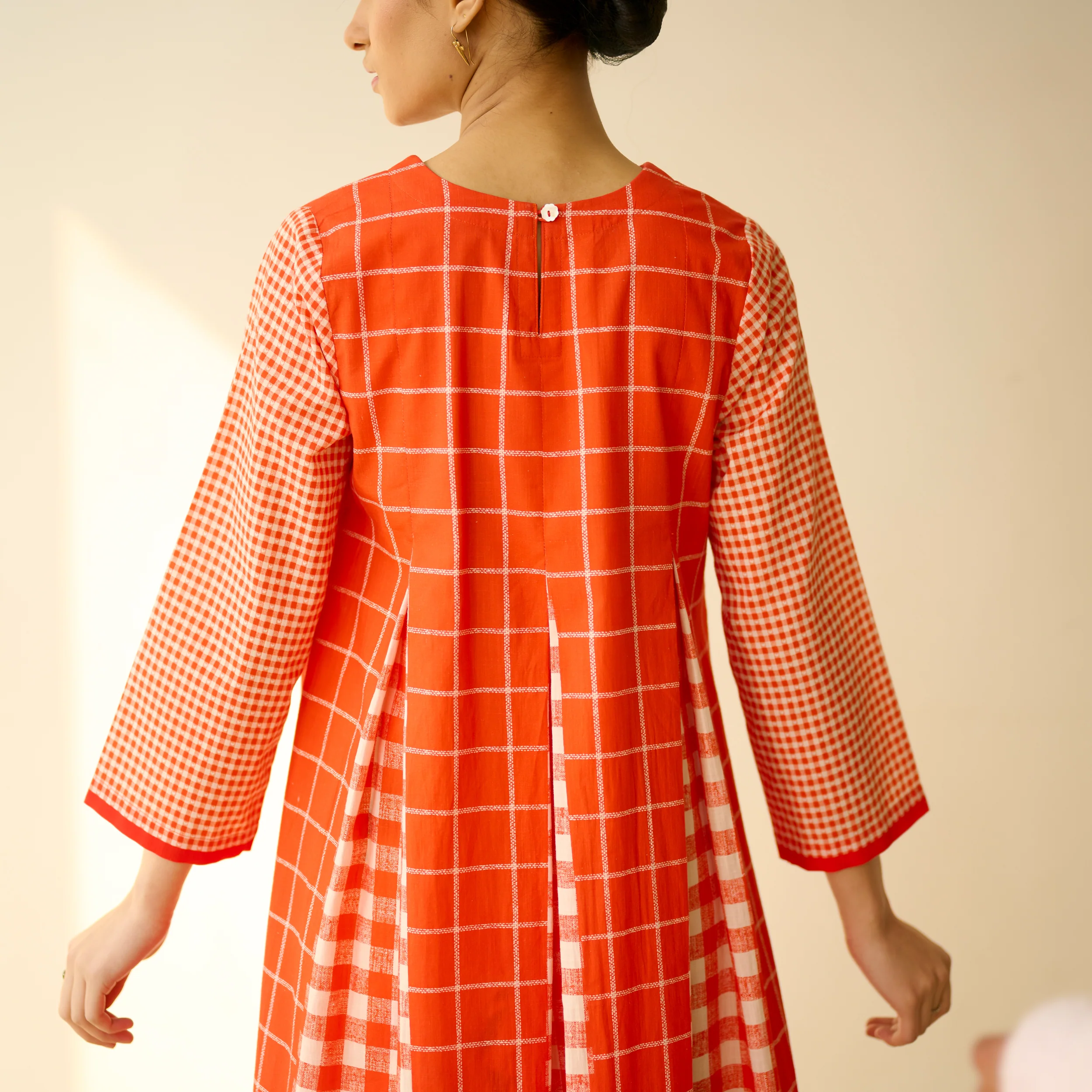 Pattern Play Fine Slub Cotton Kurta Set - Tangerine - Image 9