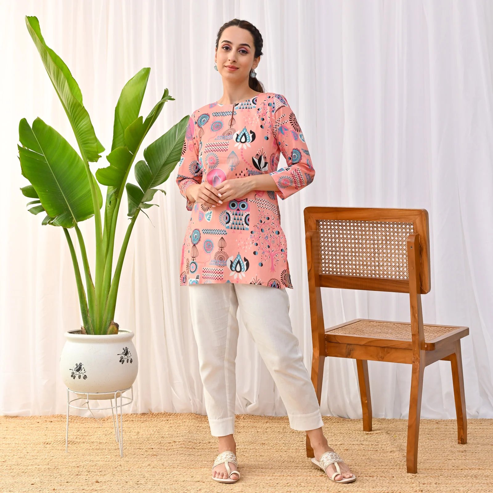 Peach Owl Printed Tunic - Image 3