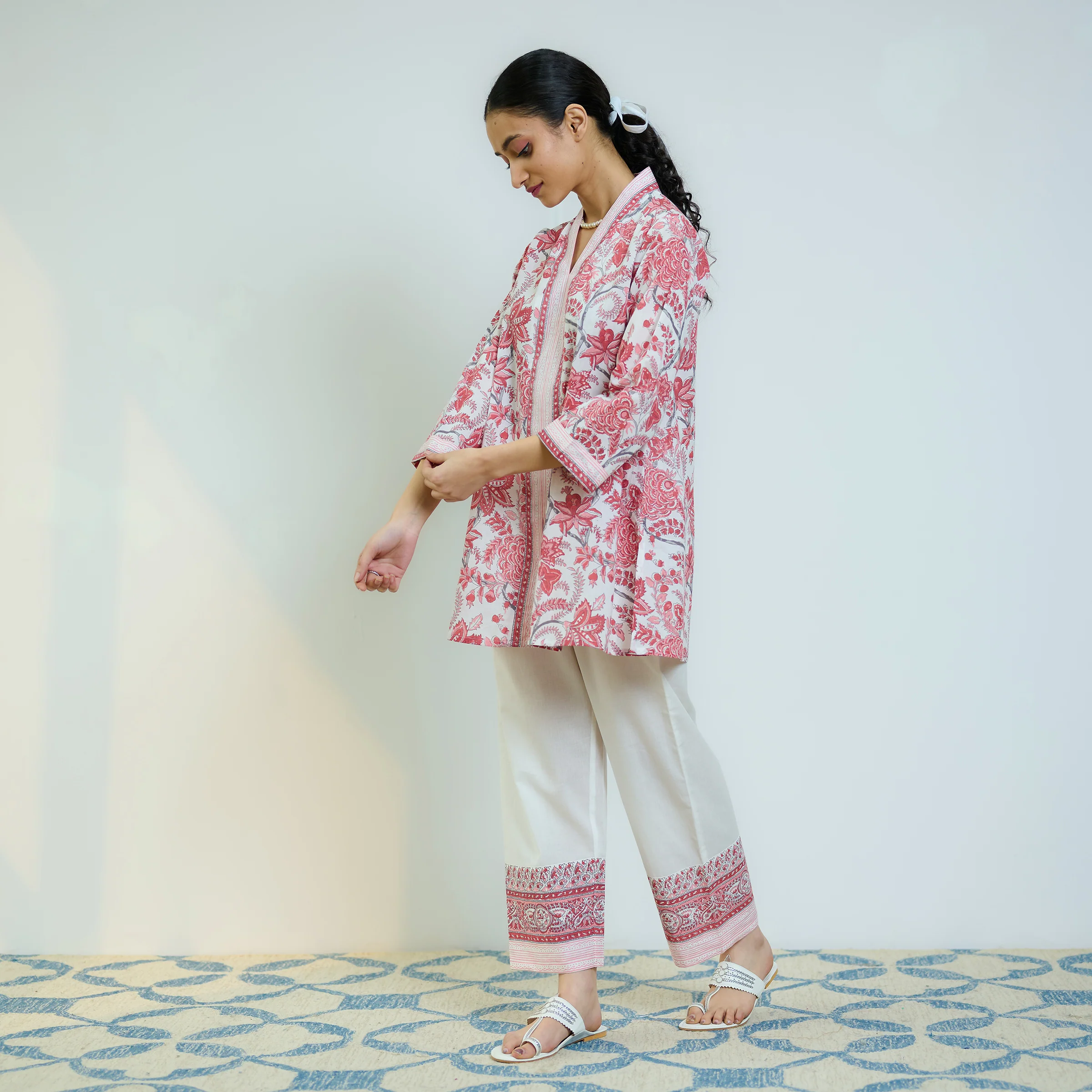 Peach Red Sanganeri Printed Cotton Co-ord Set - Image 4