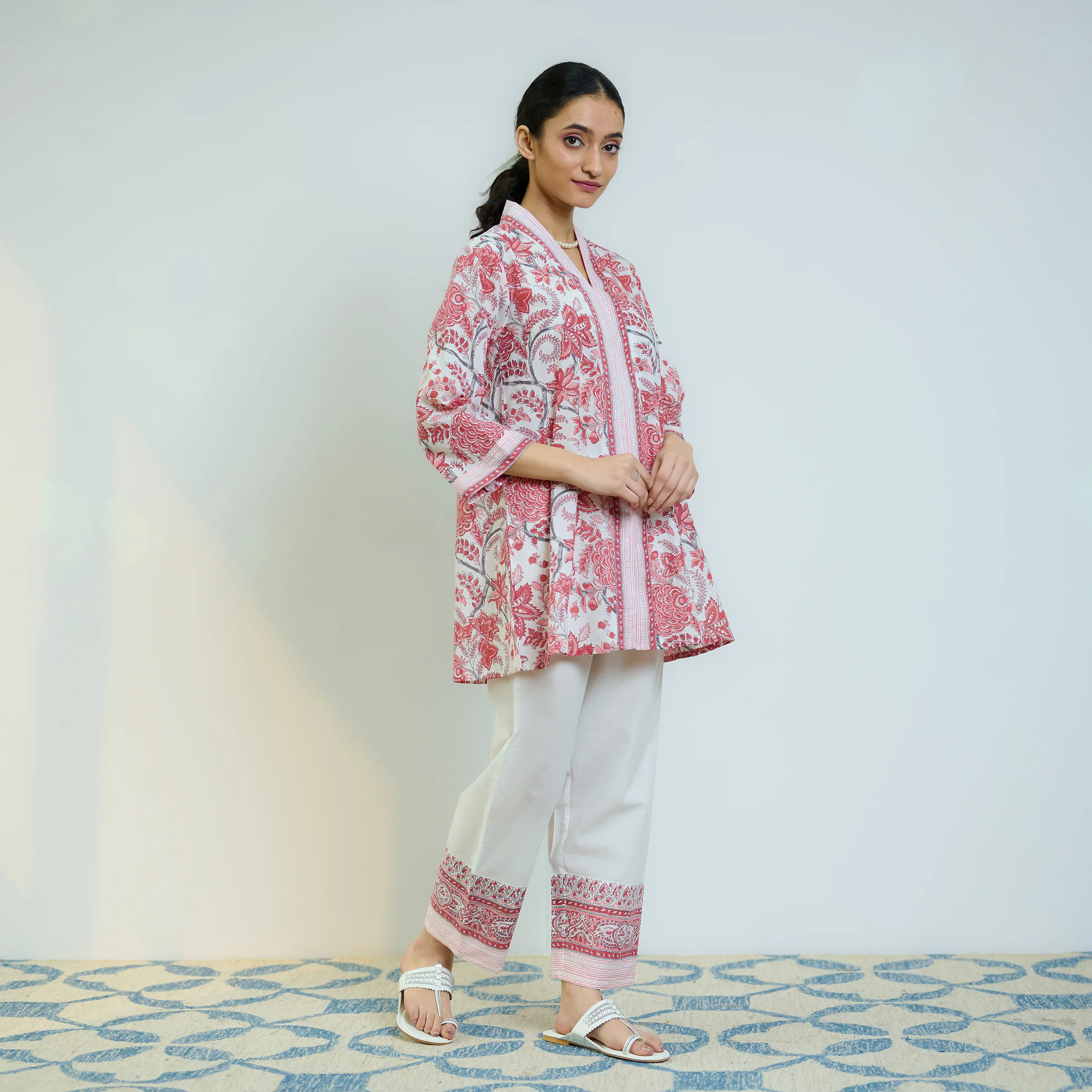 Peach Red Sanganeri Printed Cotton Co-ord Set - Image 5
