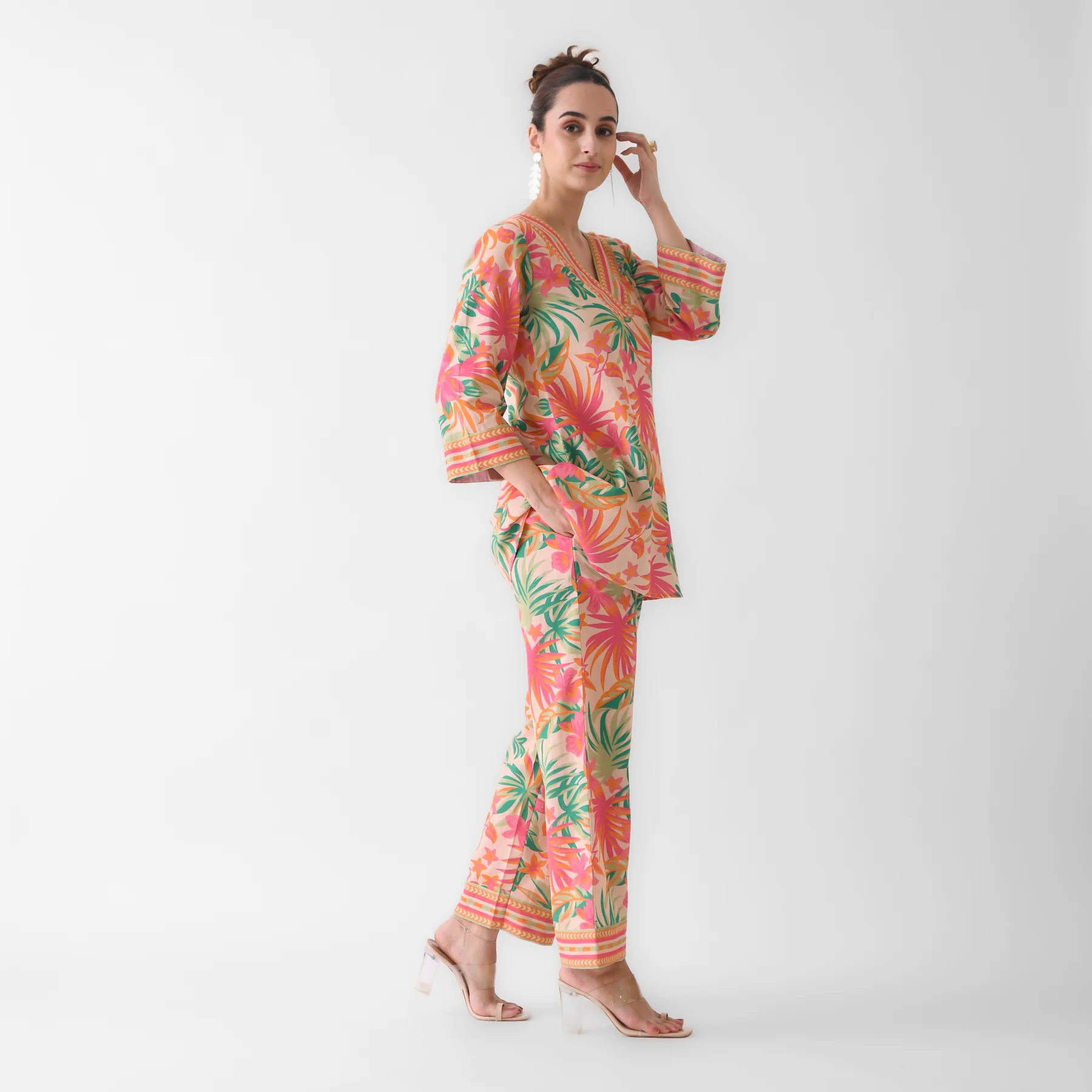 Peach Tropical Cotton Co-ord Set - Image 3