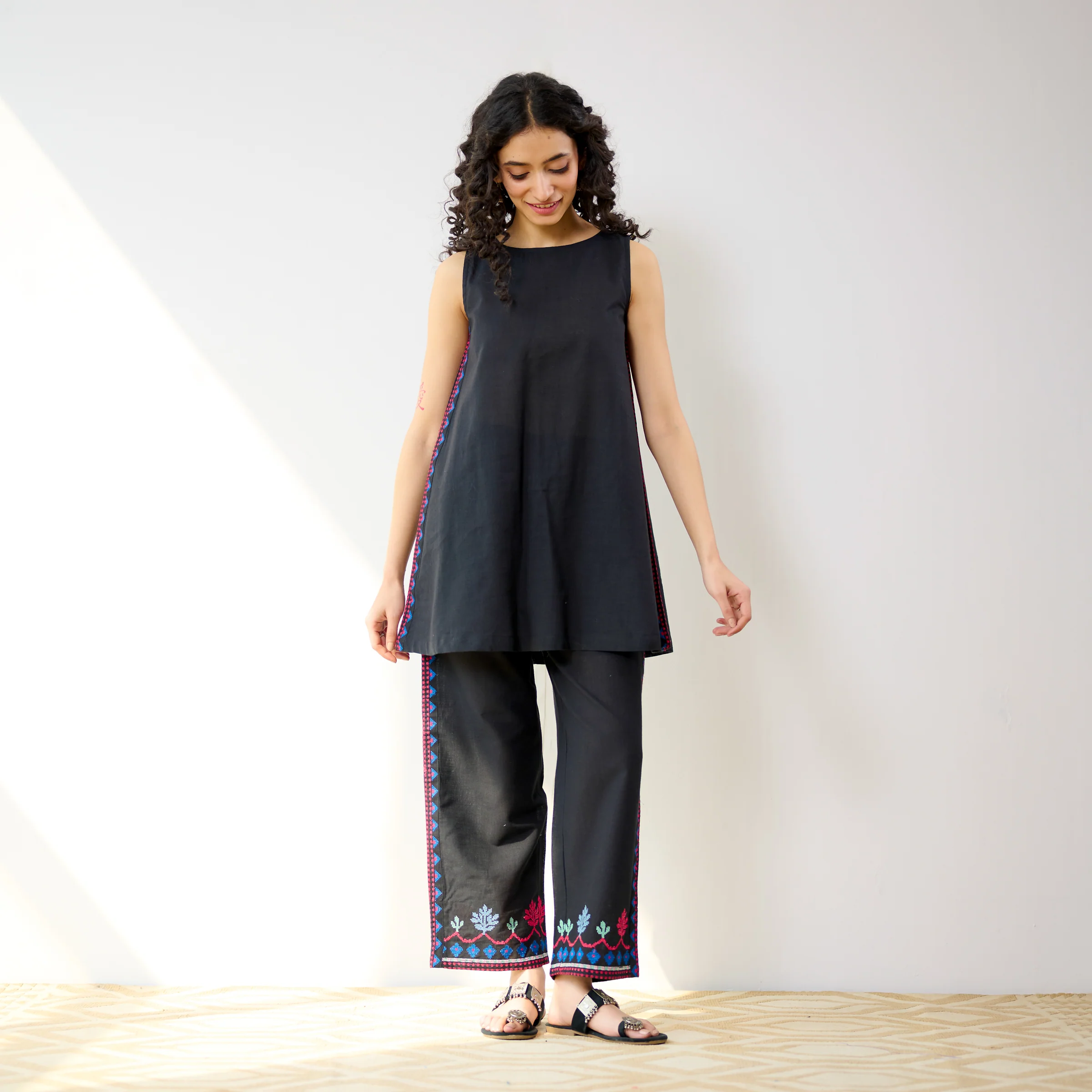 Pehar Statement Embroidered Cotton Co-ord Set - Black - Image 4