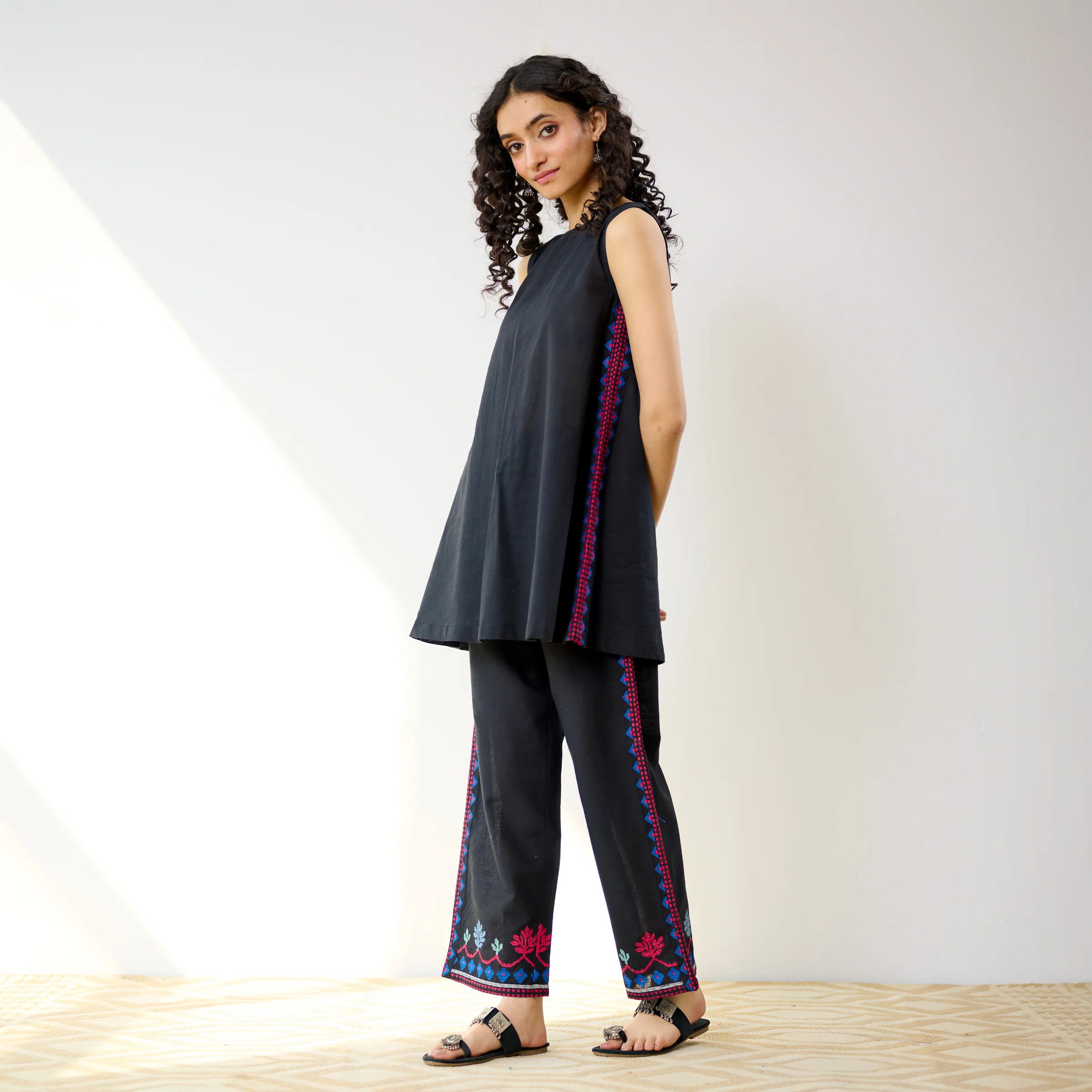 Pehar Statement Embroidered Cotton Co-ord Set - Black - Image 6