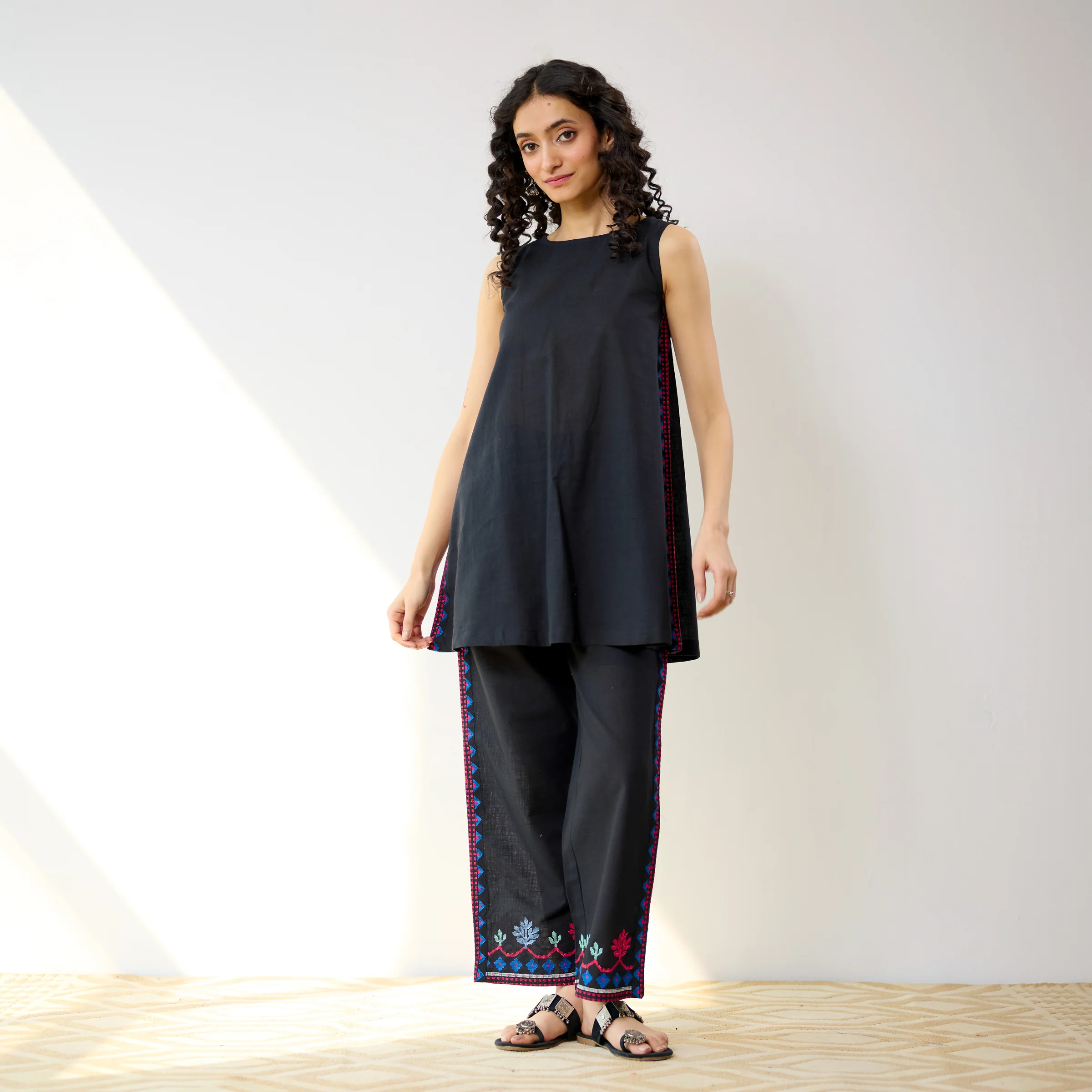 Pehar Statement Embroidered Cotton Co-ord Set - Black - Image 7