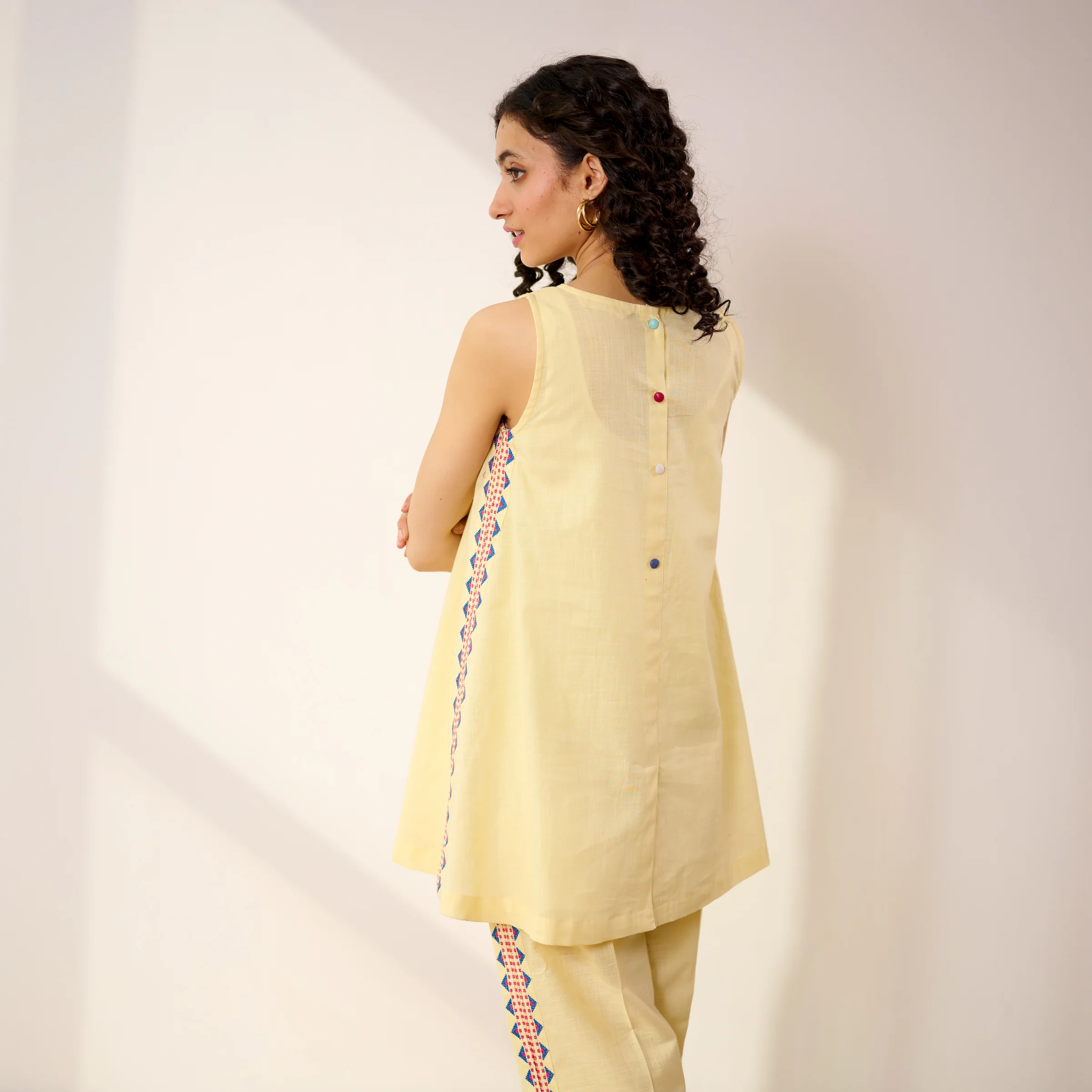 Pehar Statement Embroidered Cotton Co-ord Set - Mango Yellow - Image 2