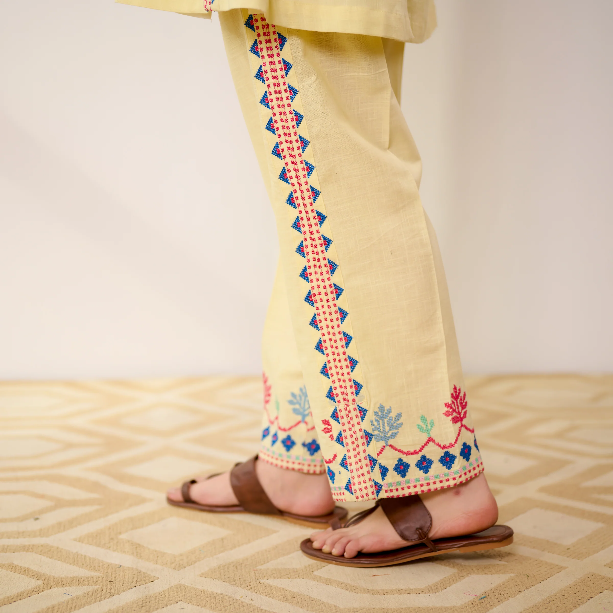 Pehar Statement Embroidered Cotton Co-ord Set - Mango Yellow - Image 3