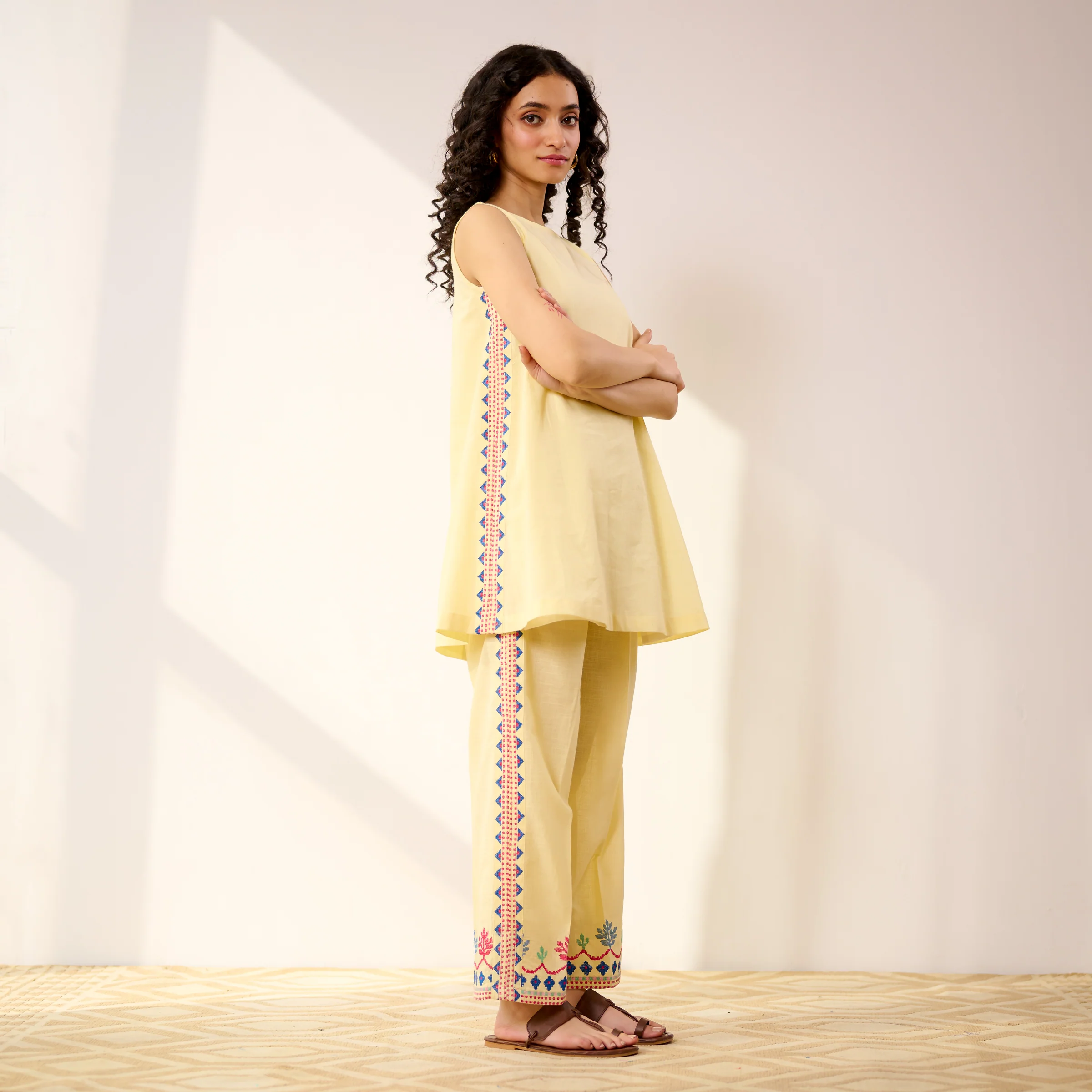Pehar Statement Embroidered Cotton Co-ord Set - Mango Yellow - Image 5