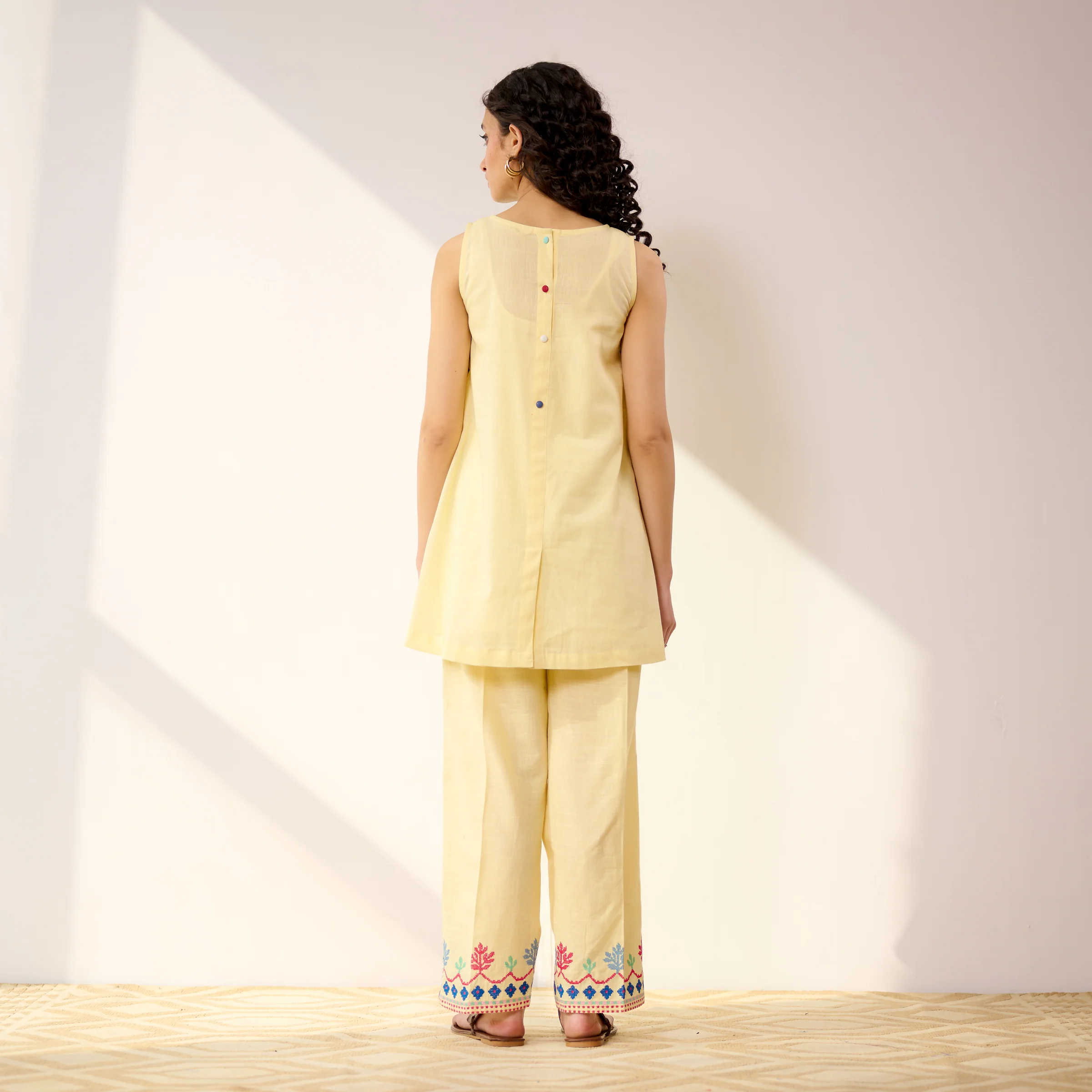 Pehar Statement Embroidered Cotton Co-ord Set - Mango Yellow - Image 7