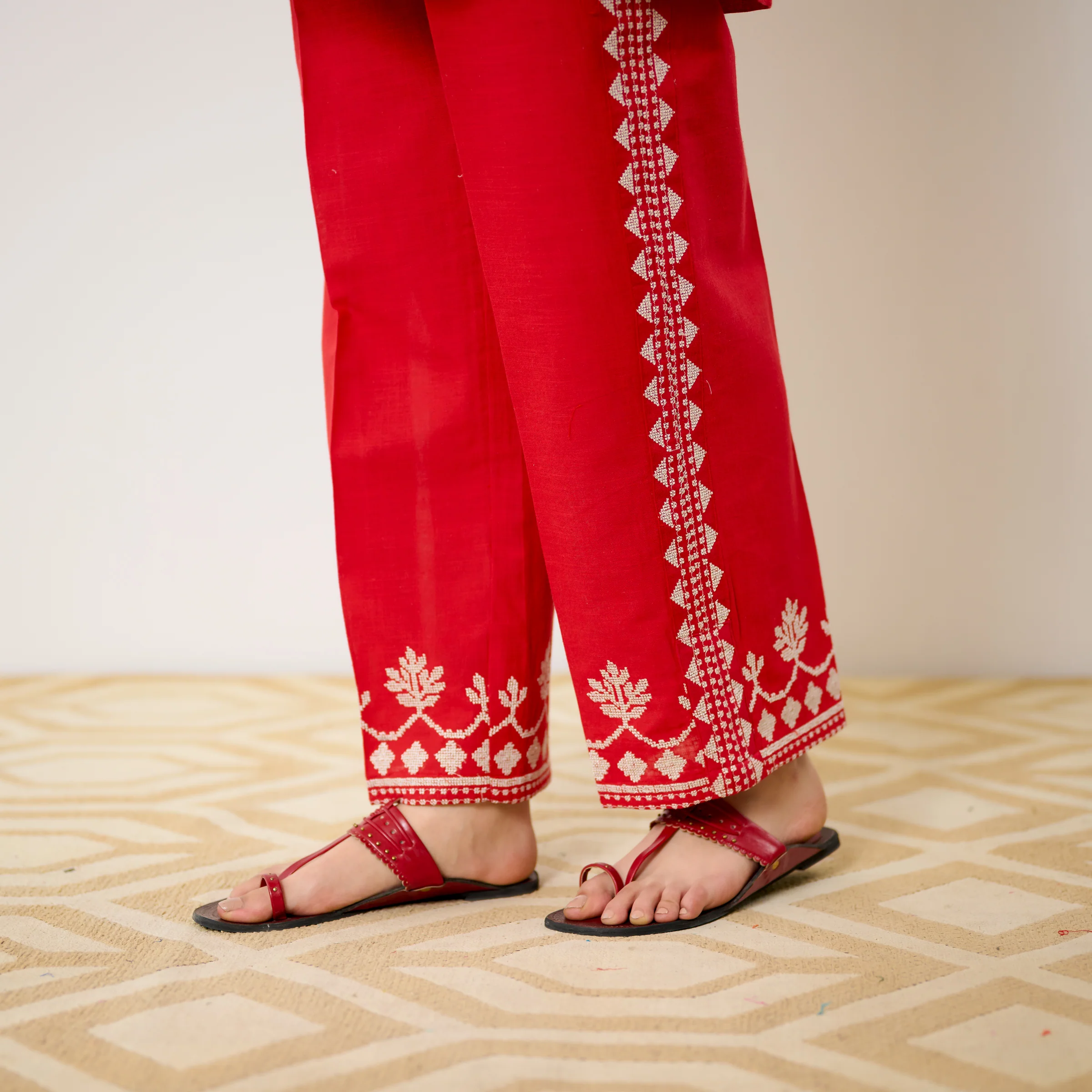 Pehar Statement Embroidered Cotton Co-ord Set - Red - Image 3