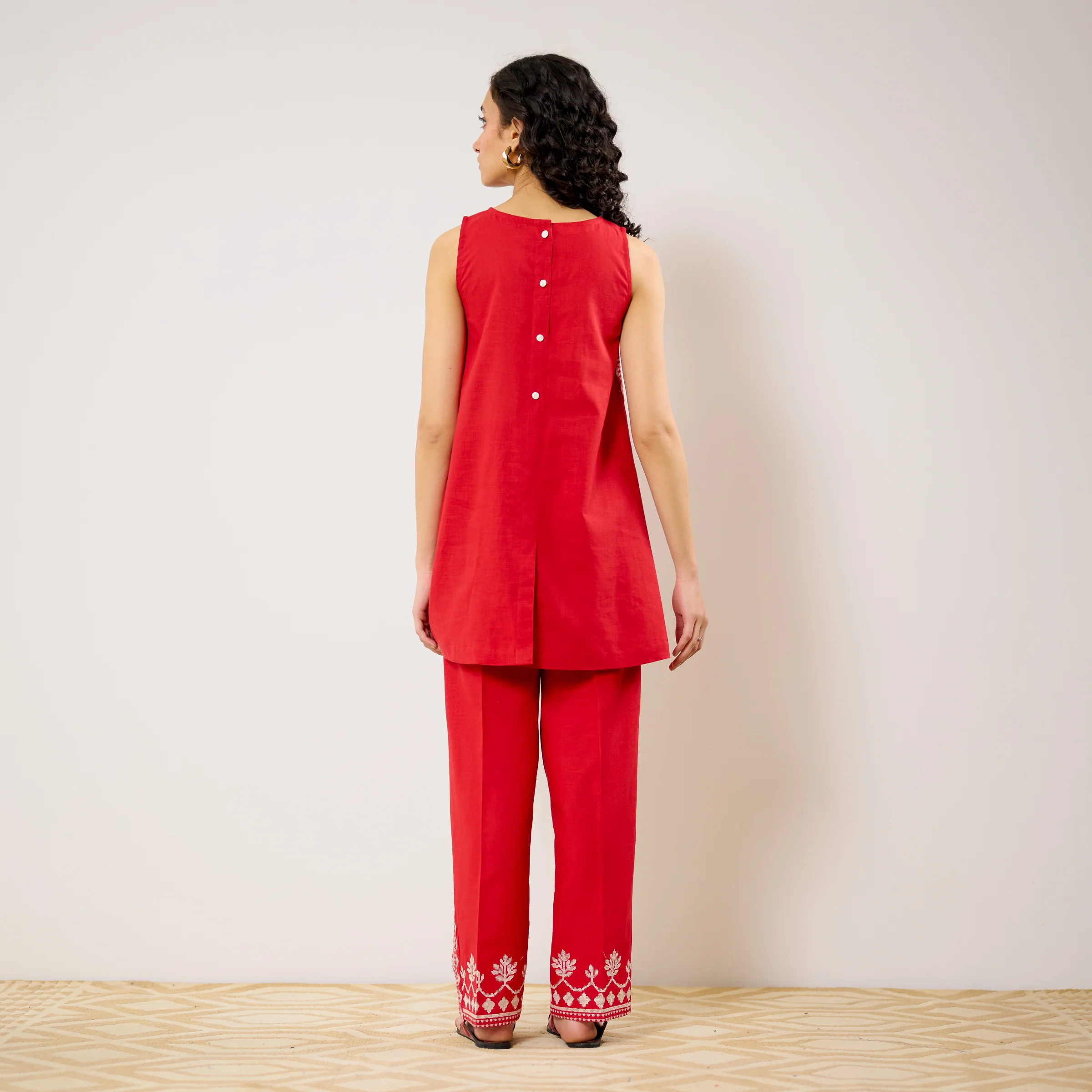 Pehar Statement Embroidered Cotton Co-ord Set - Red - Image 8