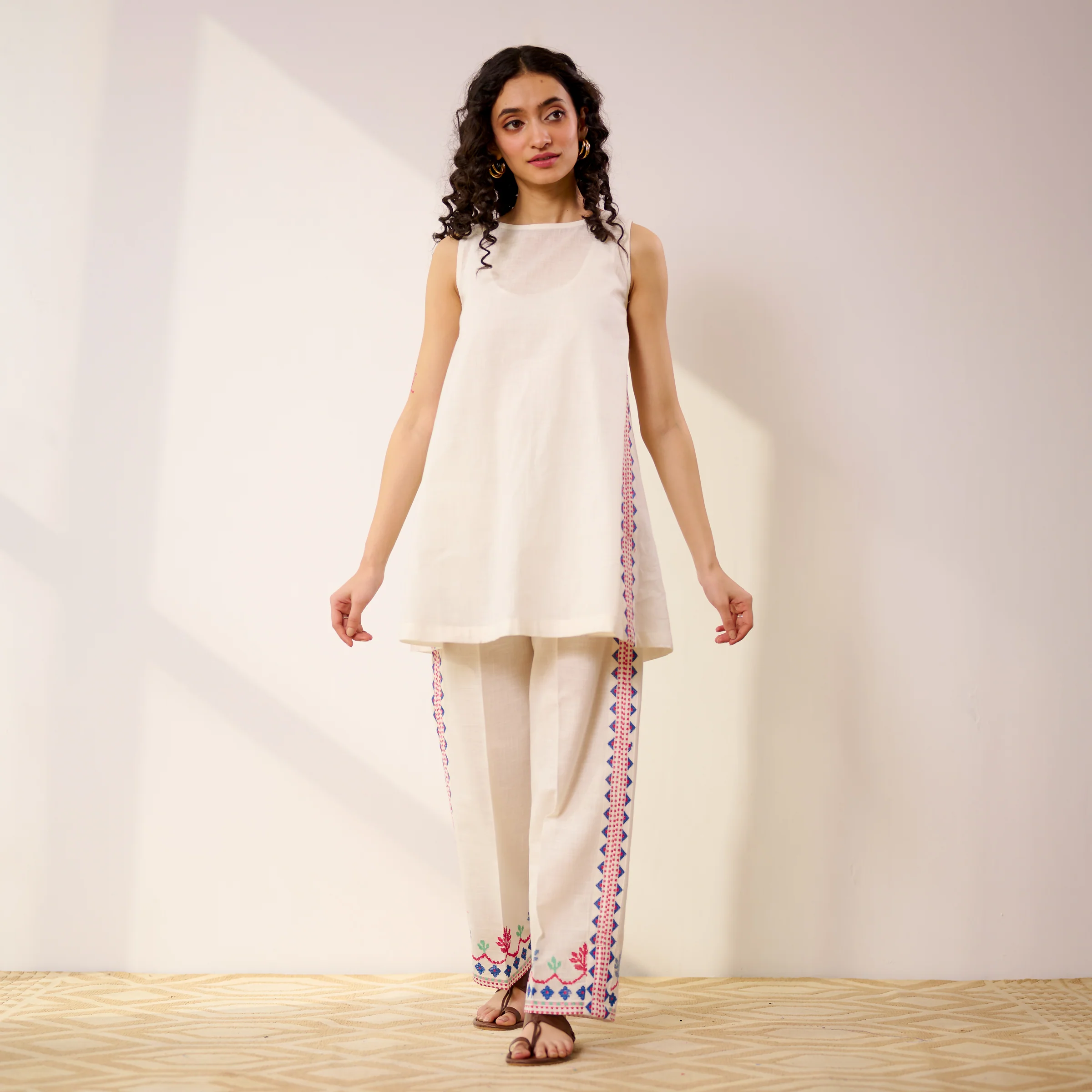 Pehar Statement Embroidered Cotton Co-ord Set - White - Image 3
