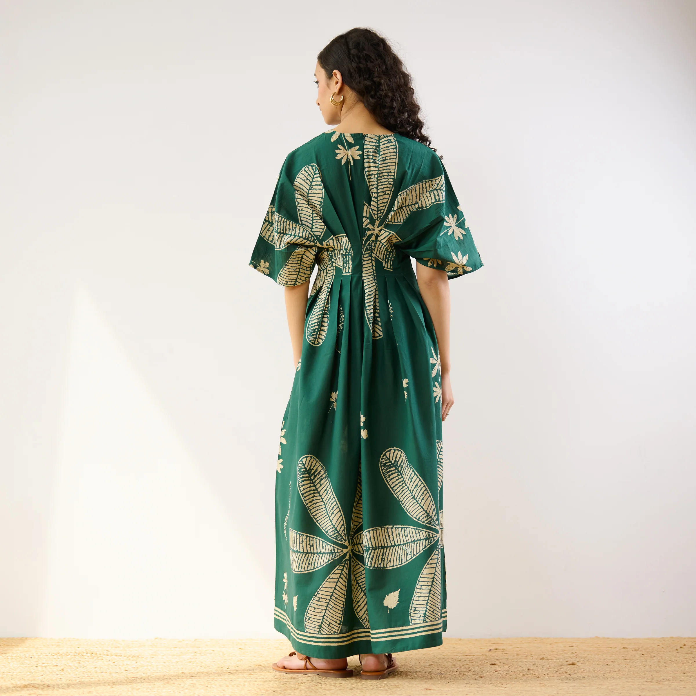 Periwinkle Pleated Cotton Maxi Dress - Emerald Green - Image 7