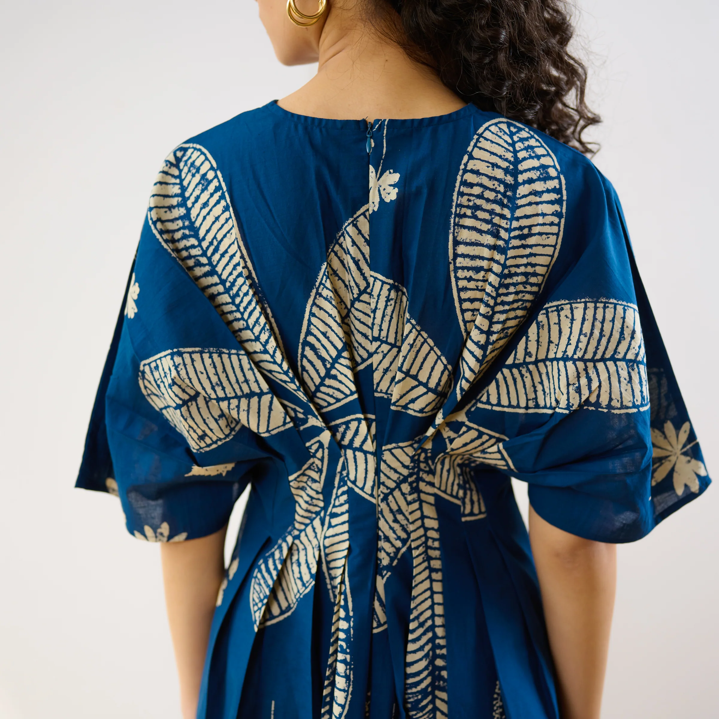 Periwinkle Pleated Cotton Maxi Dress - Indigo - Image 3