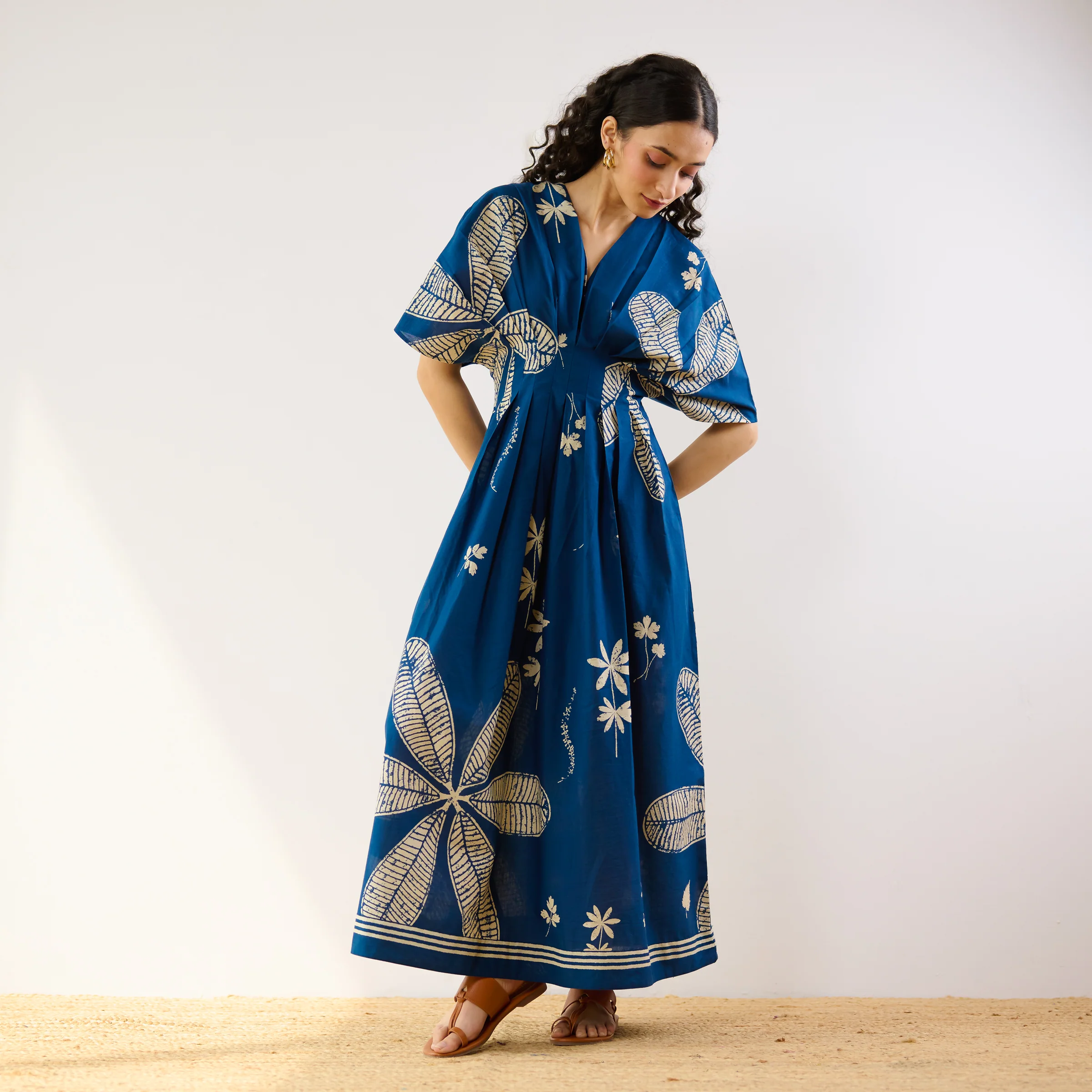 Periwinkle Pleated Cotton Maxi Dress - Indigo - Image 4