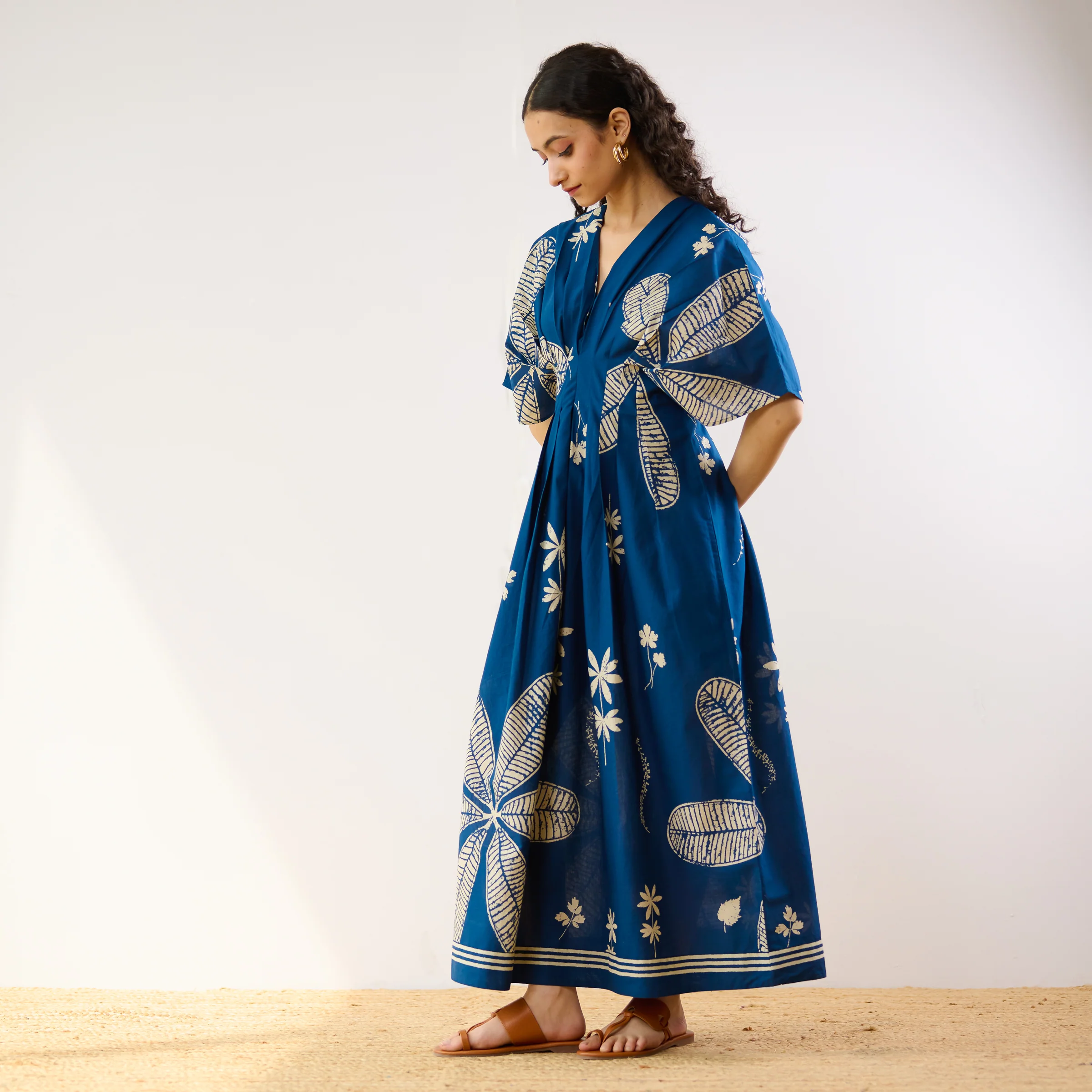 Periwinkle Pleated Cotton Maxi Dress - Indigo - Image 5