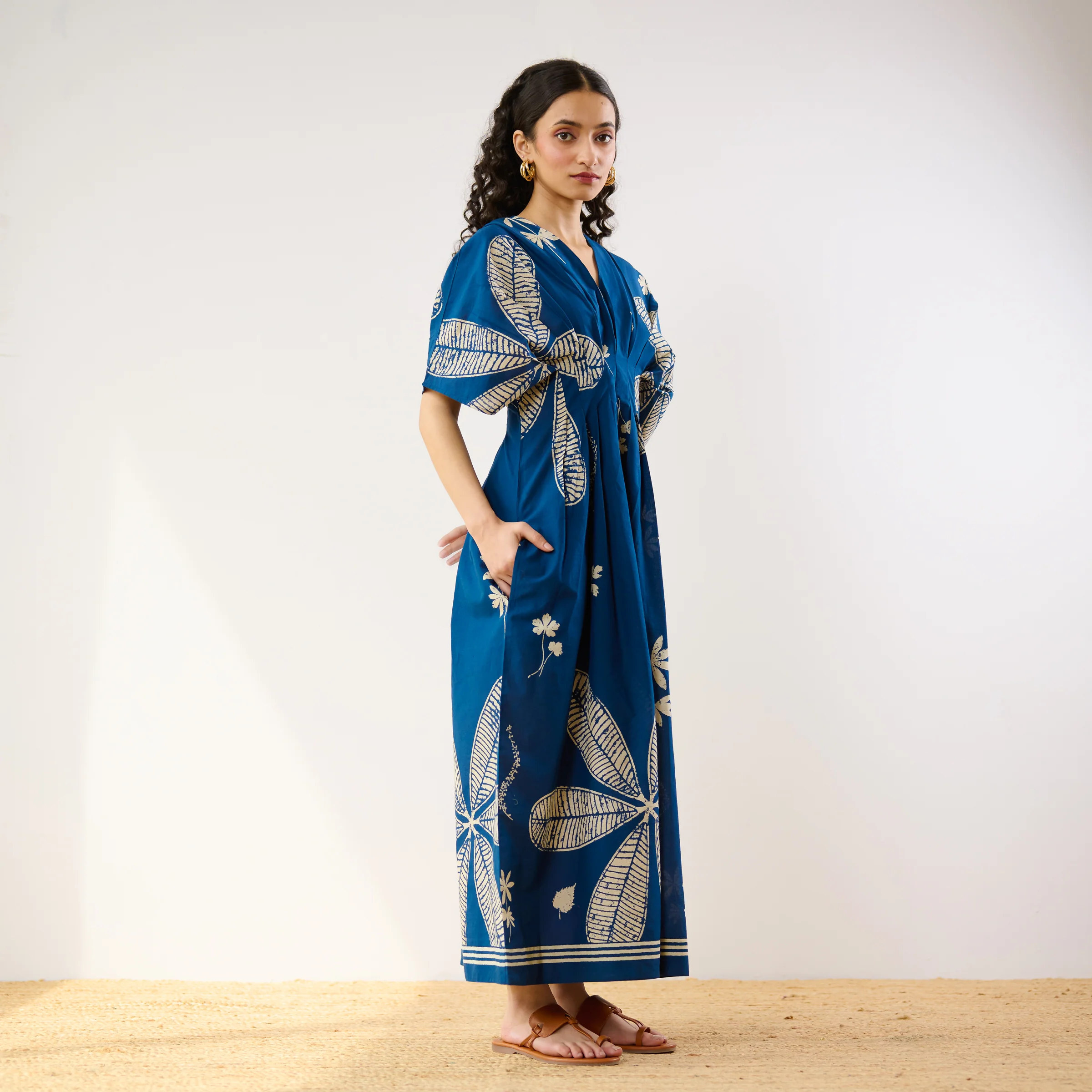 Periwinkle Pleated Cotton Maxi Dress - Indigo - Image 6
