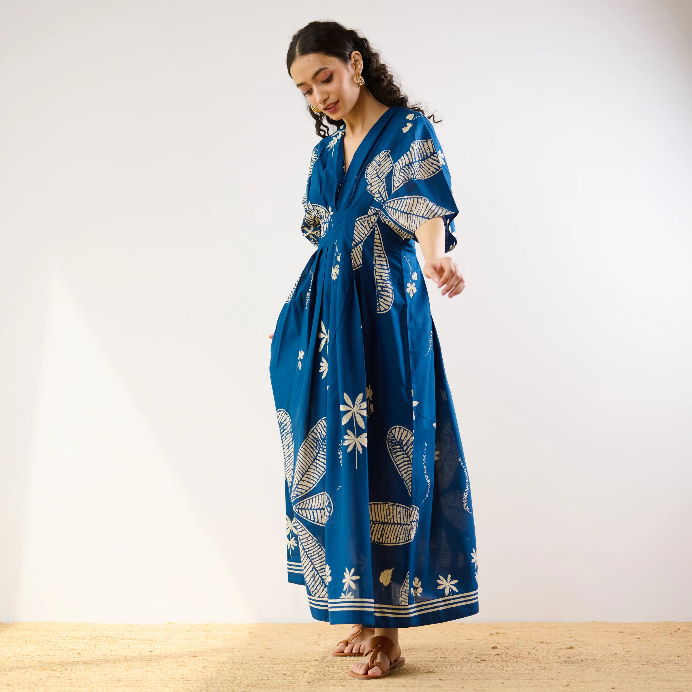 Periwinkle Pleated Cotton Maxi Dress - Indigo - Image 7