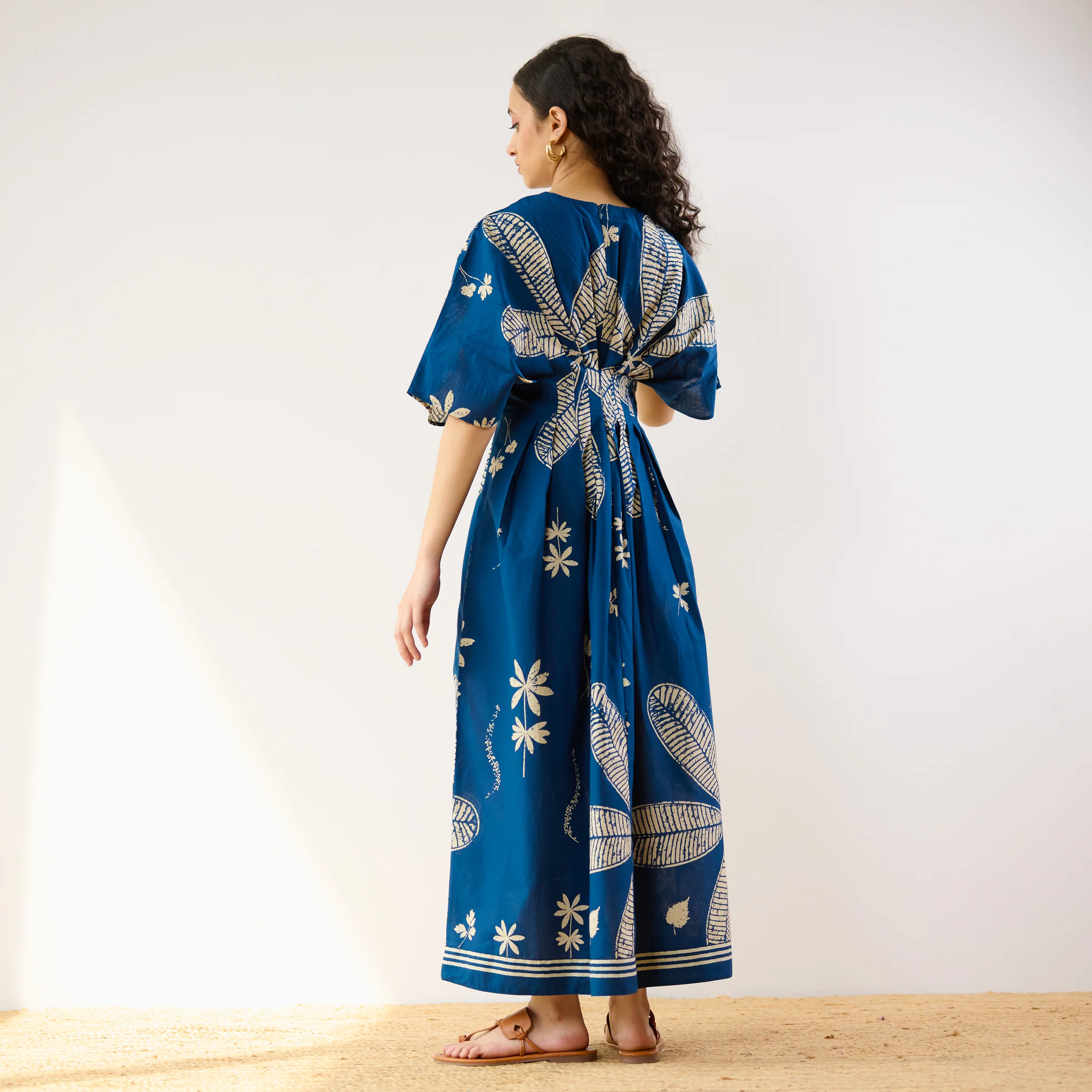 Periwinkle Pleated Cotton Maxi Dress - Indigo - Image 8