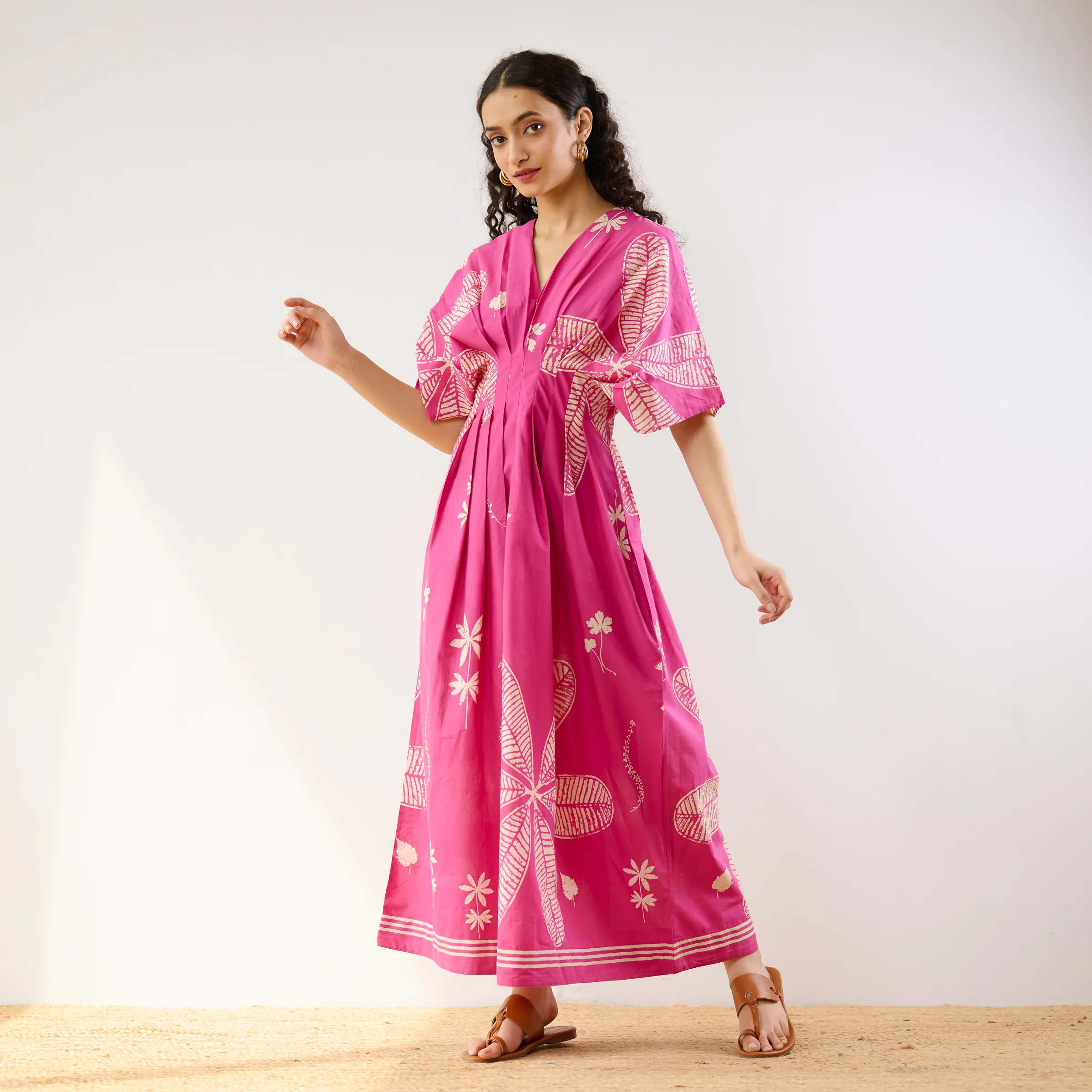 Periwinkle Pleated Cotton Maxi Dress - Pink - Image 4