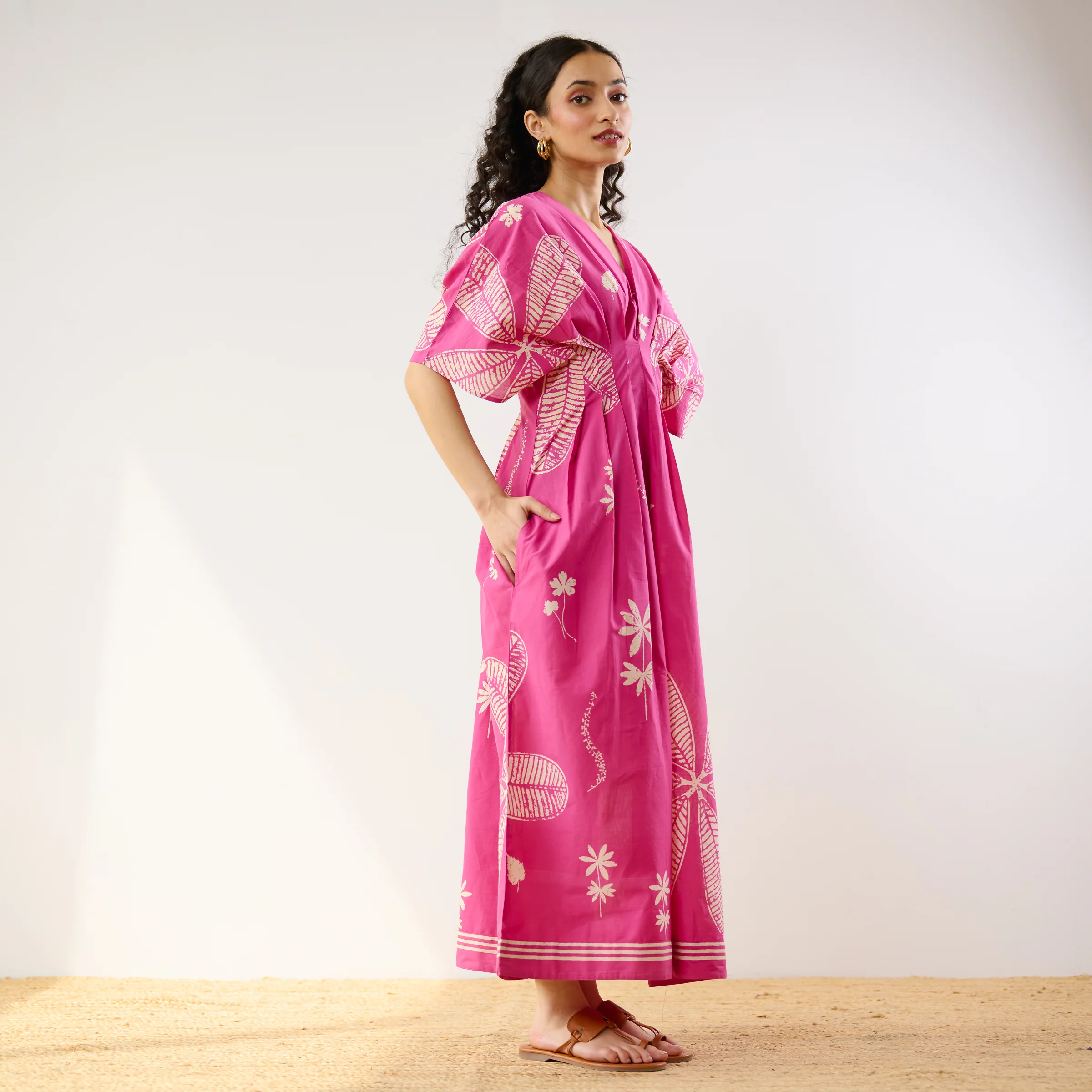 Periwinkle Pleated Cotton Maxi Dress - Pink - Image 5