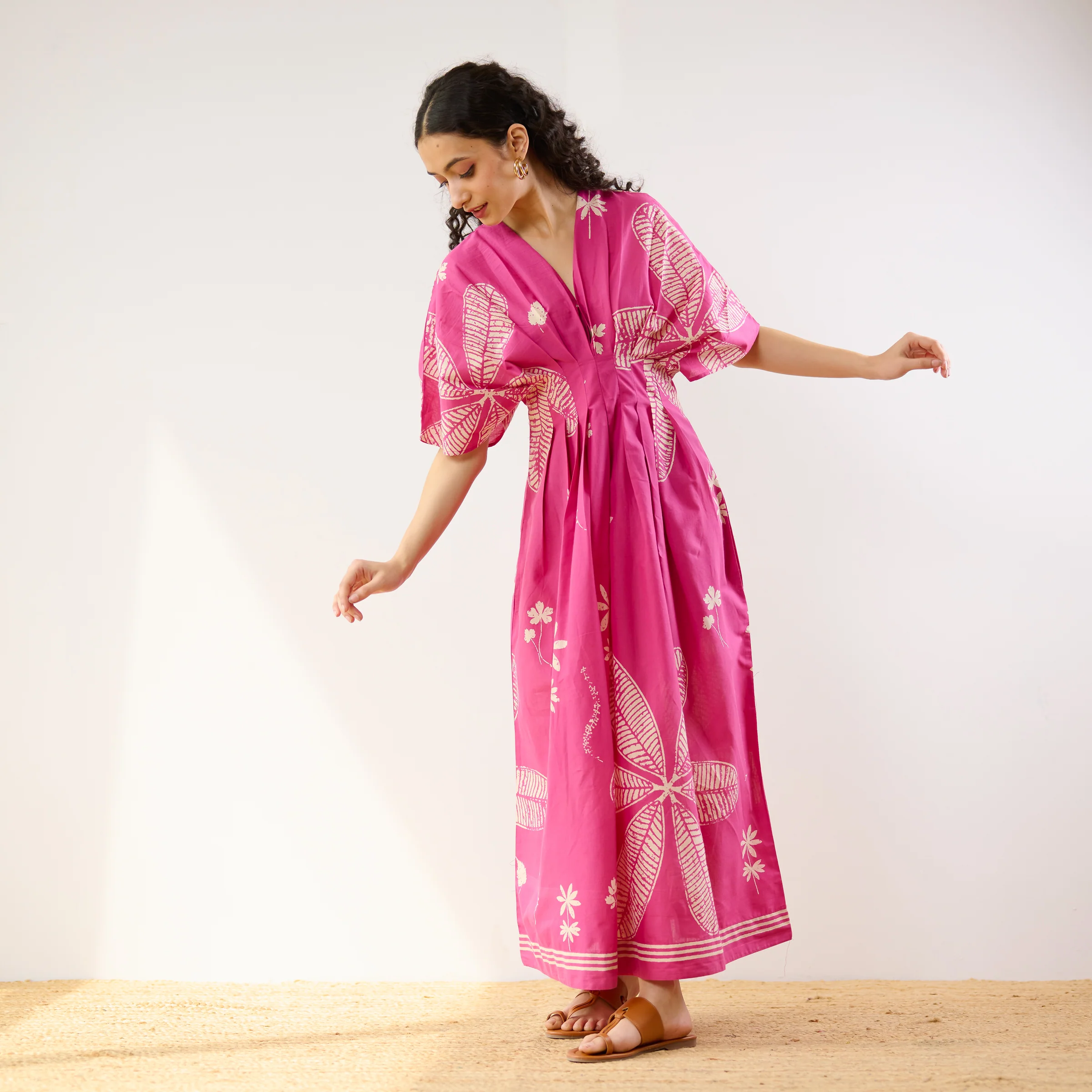 Periwinkle Pleated Cotton Maxi Dress - Pink - Image 6
